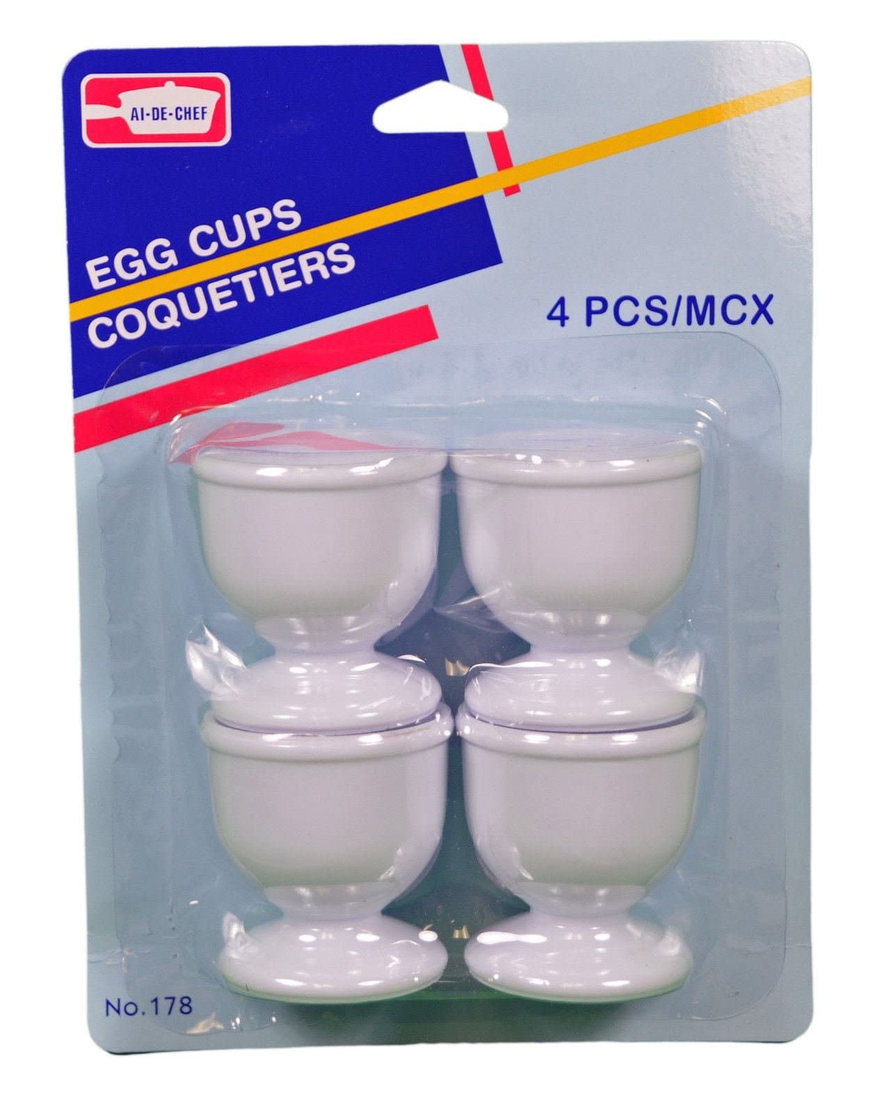Lot of 4 White Plastic Egg Cups Cook Hard Soft Boiled by Egg Poachers
