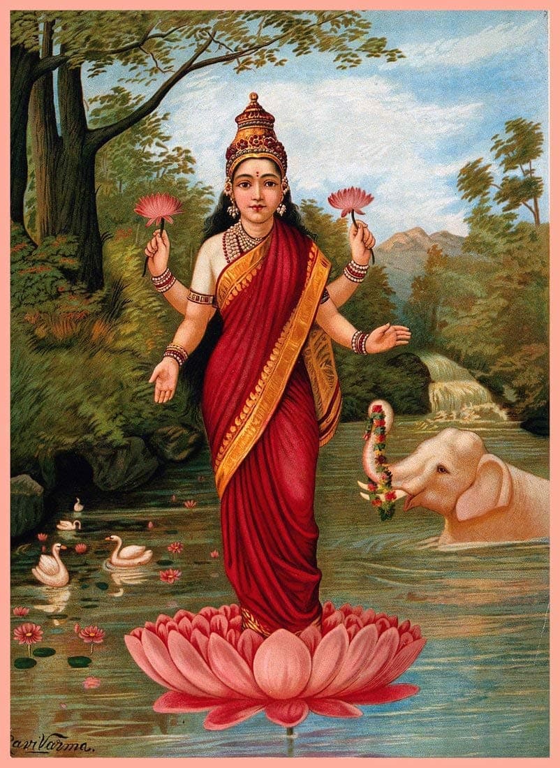 Tallenge - Lakshmi - Raja Ravi Varma - Small Poster(Paper,12x17 inches, MultiColour)
