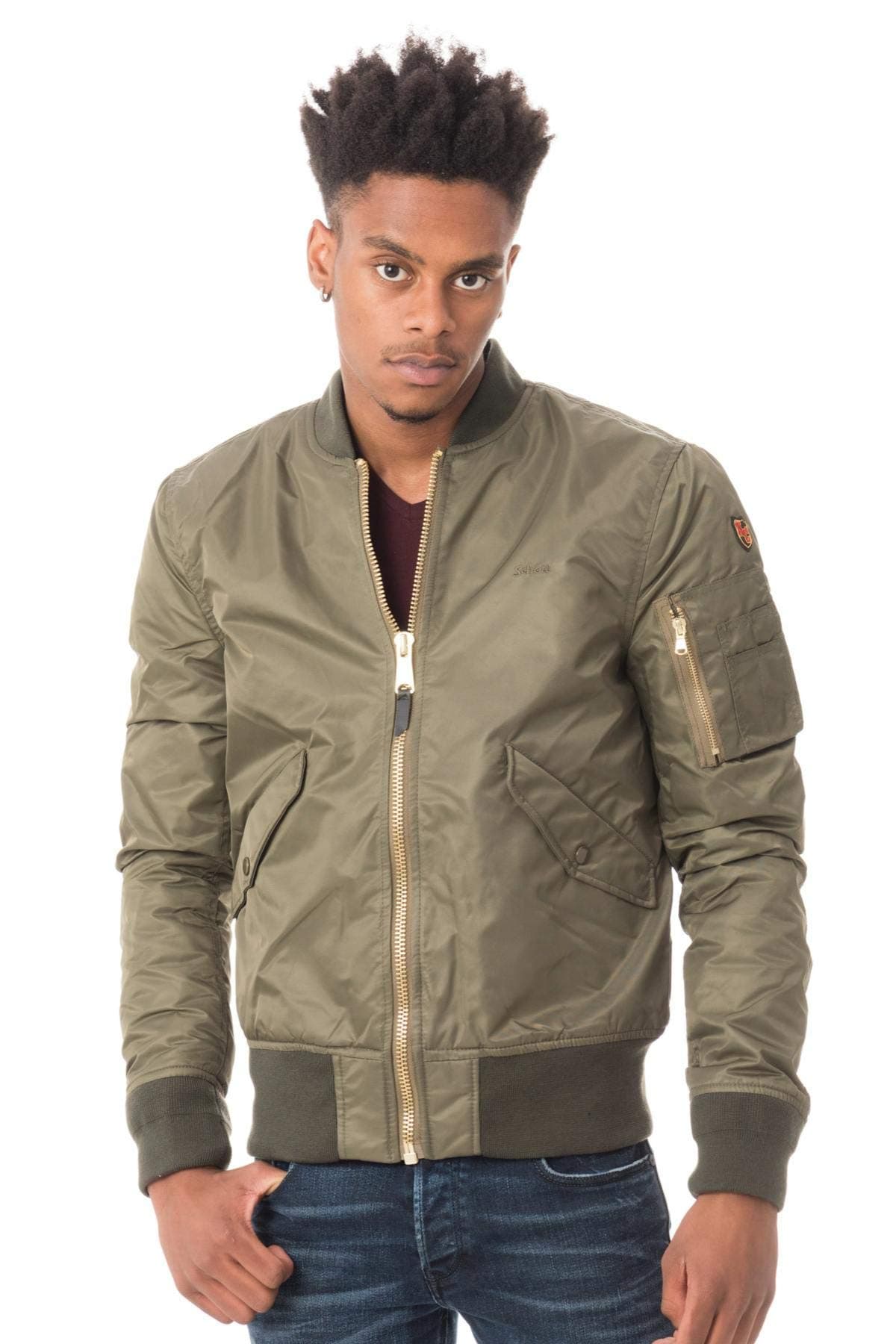 Schott Mens Schott Jktac Army Khaki Bomber Jacket - XL