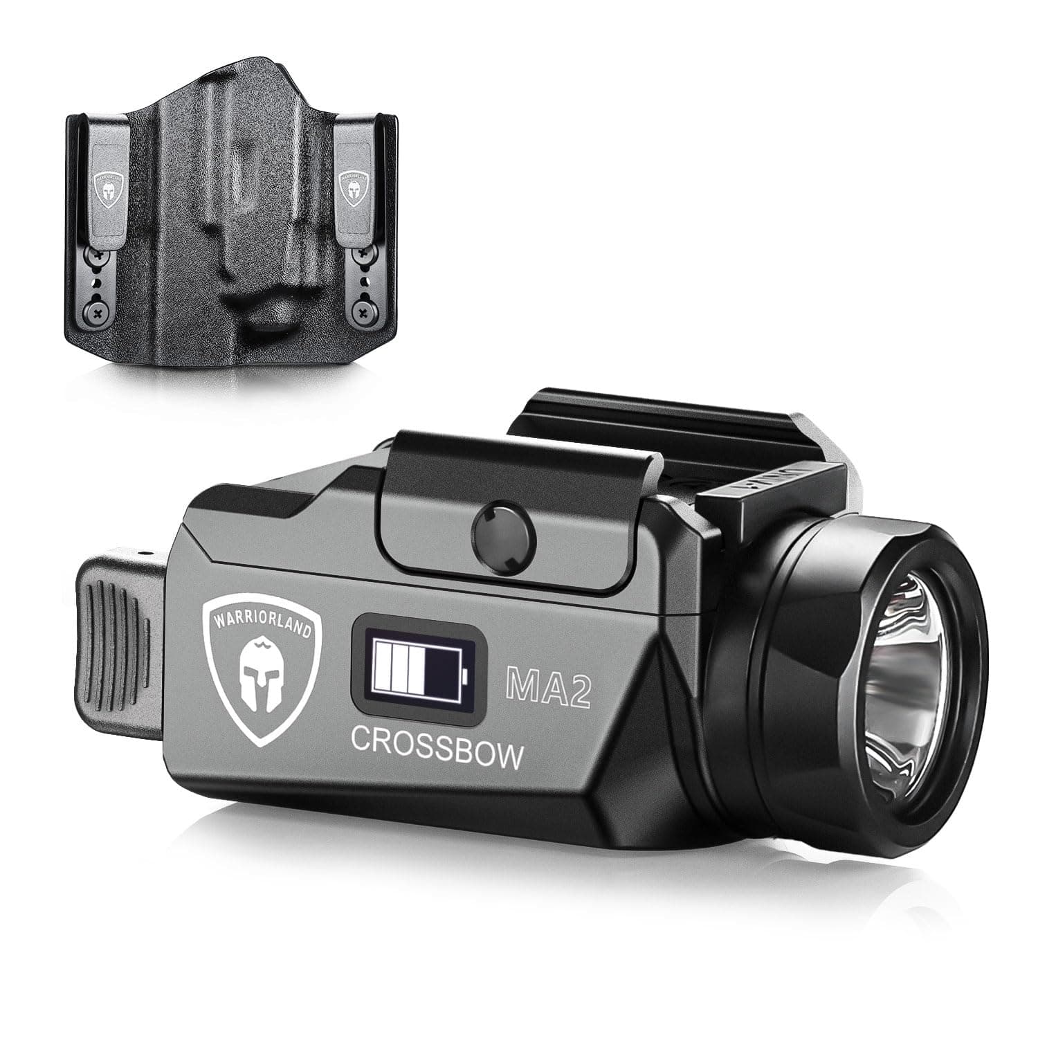 WARRIORLAND MA2 Universal Rail Mounted 800 Lumens Pistol Light with Glock 17/19 OWB Kydex Holster Combo, Magnetic USB Charging Tactical Light with Screen Displays Battery Status