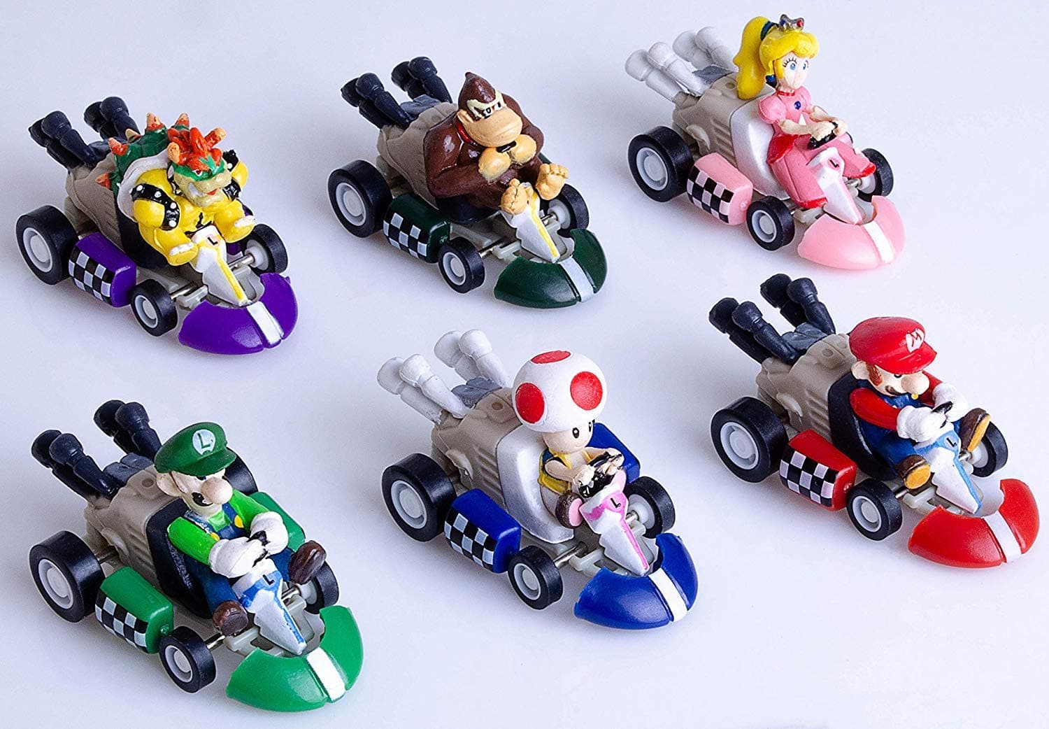 IAMPOK 6 Pcs Mini Mario Kart Pull Back Cars Cake Topper Figures Toy Set (2")-Kids Birthday Party Cake Decoration Supplies