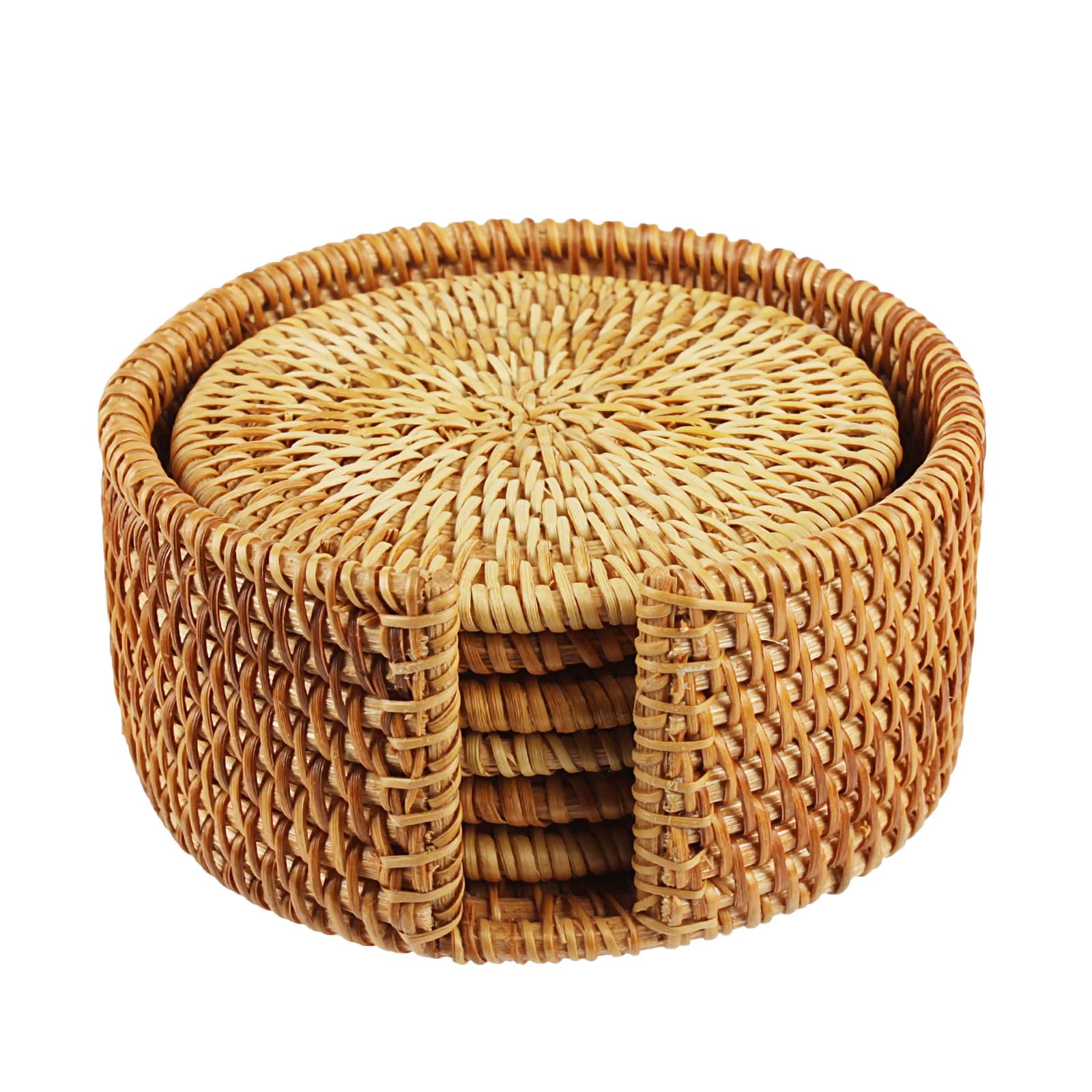 Larcele Rattan Handmade Vintage Coasters for Tea with Holder bd-02