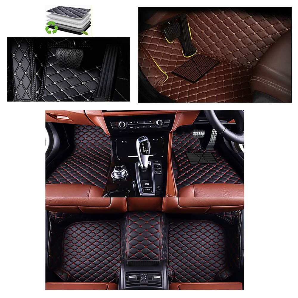 VENMAT Car Floor Mats Custom Made for ĴAGUAR E-PACE 5-Seats 2018-2019 Auto Foot Carpets Faux Leather All Weather Full Coverage 3D Car Rug Mats (Black with Red stitch)