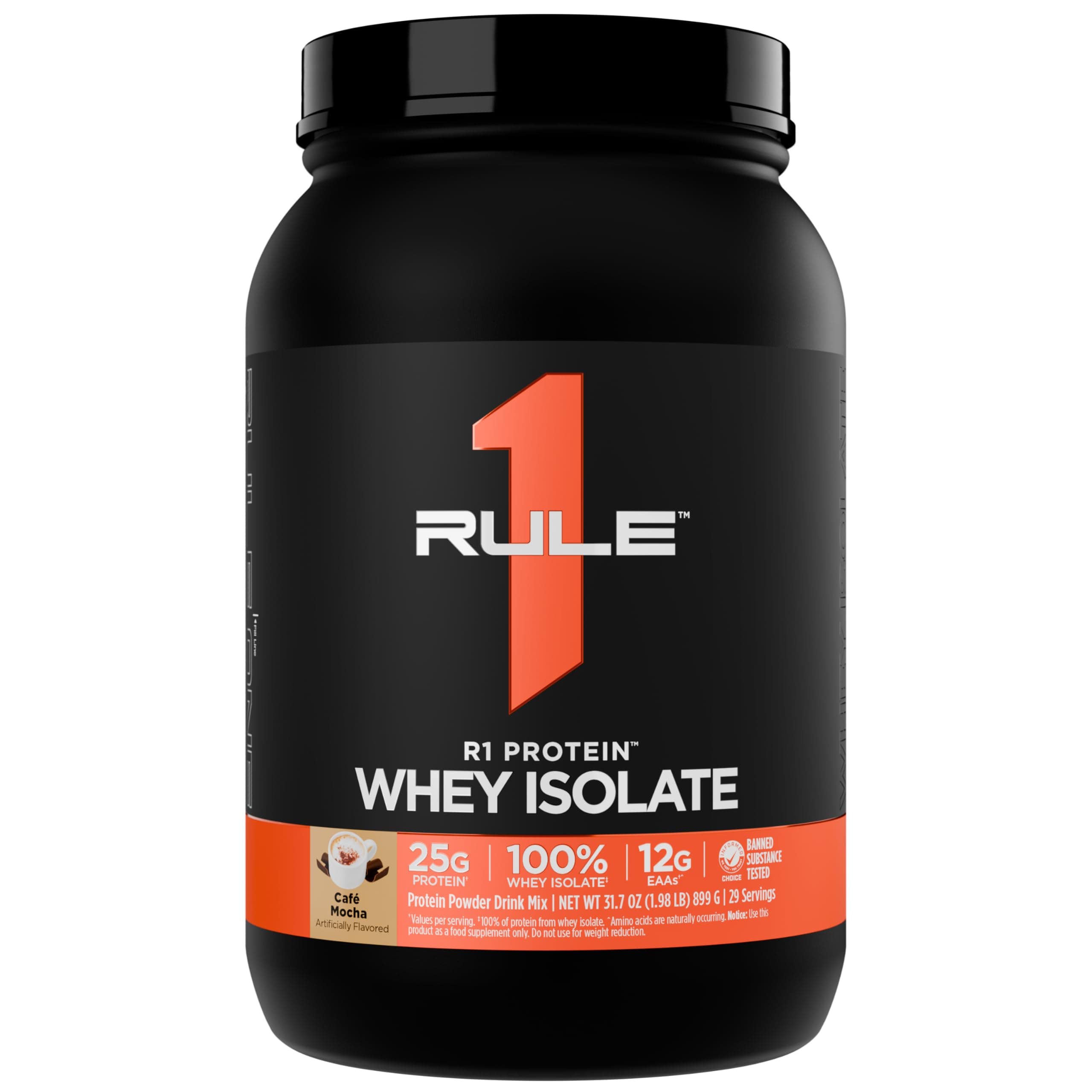 Rule One Proteins, R1 Protein - Cafe Mocha, 25g Fast-Acting, Super-Pure 100% Isolate and Hydrolysate Protein Powder with 6g BCAAs for Muscle Growth and Recovery, 2lbs