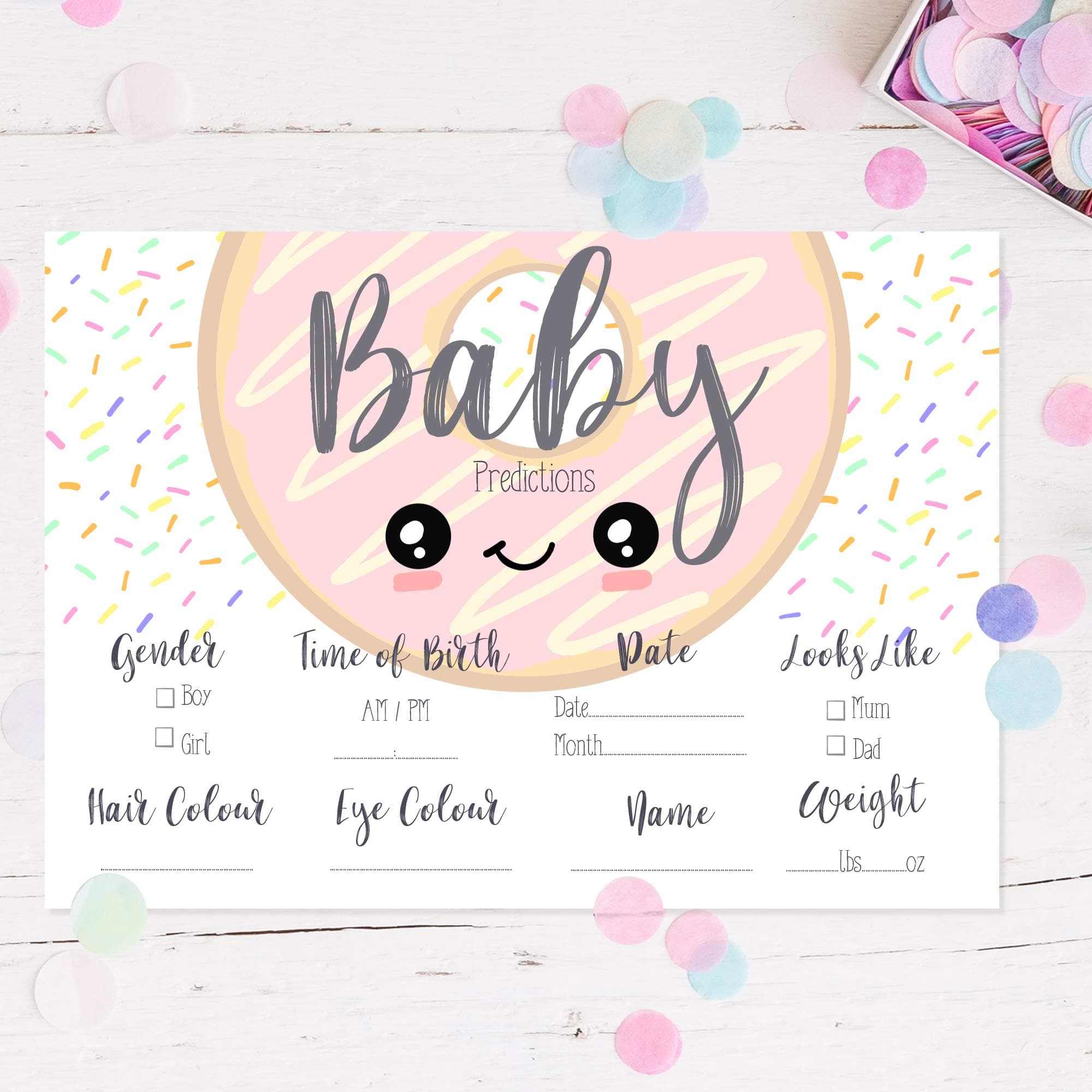 Little Angels JamboreeBaby Shower Prediction Cards 20 Cute Doughnut Design Baby Shower Games