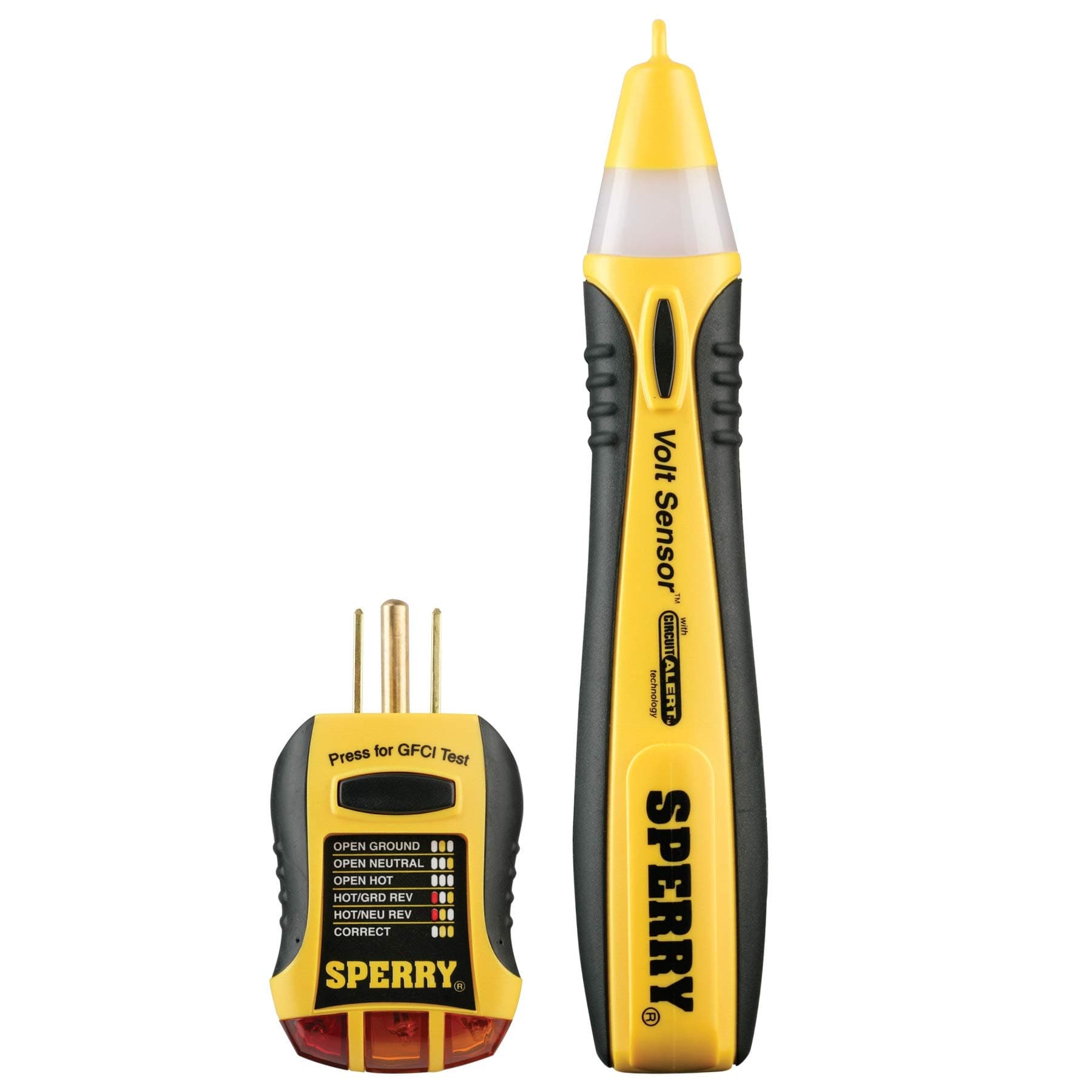 SPERRYSperry Instruments STK001 Non-Contact Voltage Tester (VD6504) & GFCI Outlet / Receptacle Tester (GFI6302) Kit, Electrical AC Voltage Detector, 2 Pc. Pk., Yellow & Black