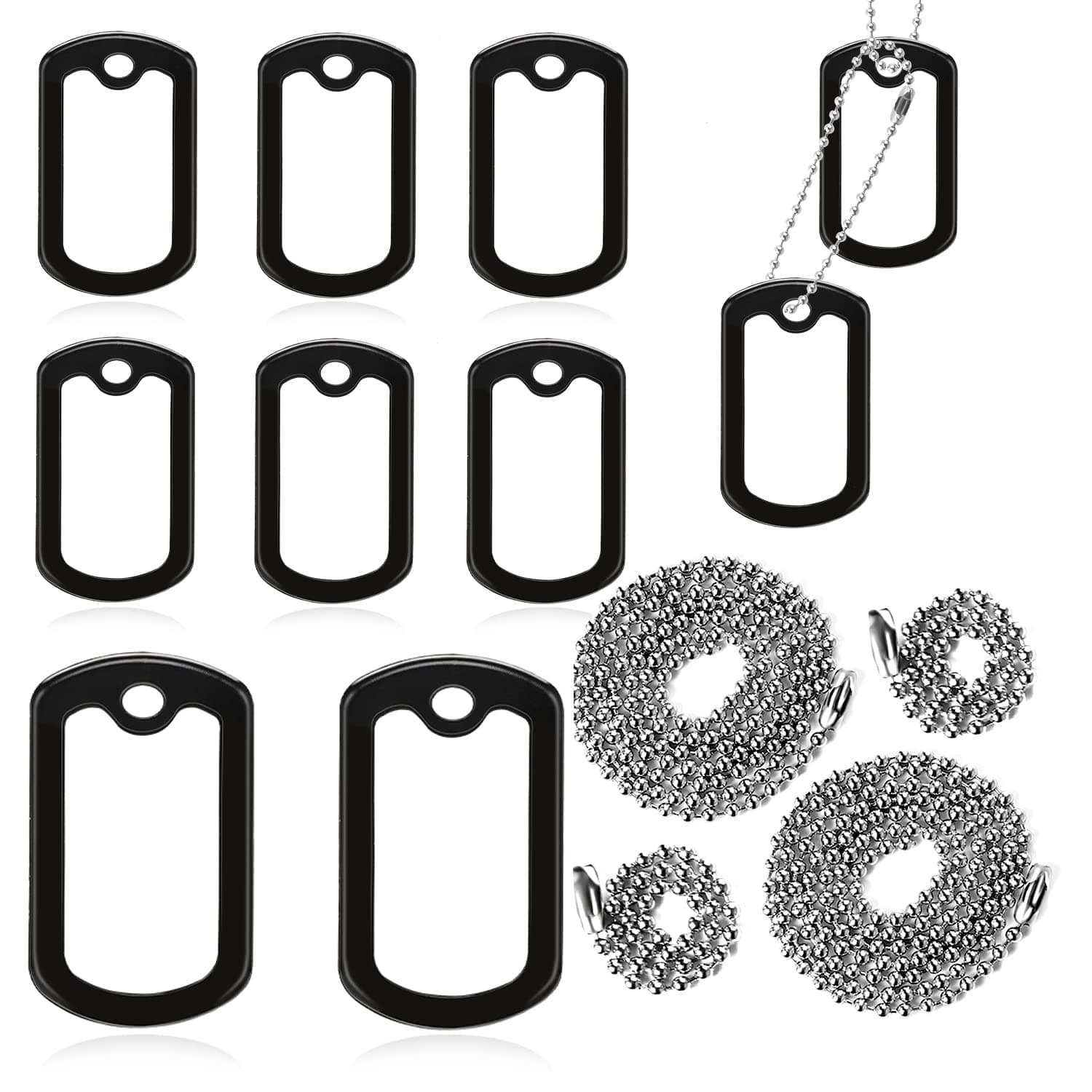 10 Pack Dog Tag Silencers, Engraved Dog Tag Silicone Case with 4 Chains Black Army Dog Tags for Authentic Military Id Tags Rubber Case to Reduce Noise and Protect Tag