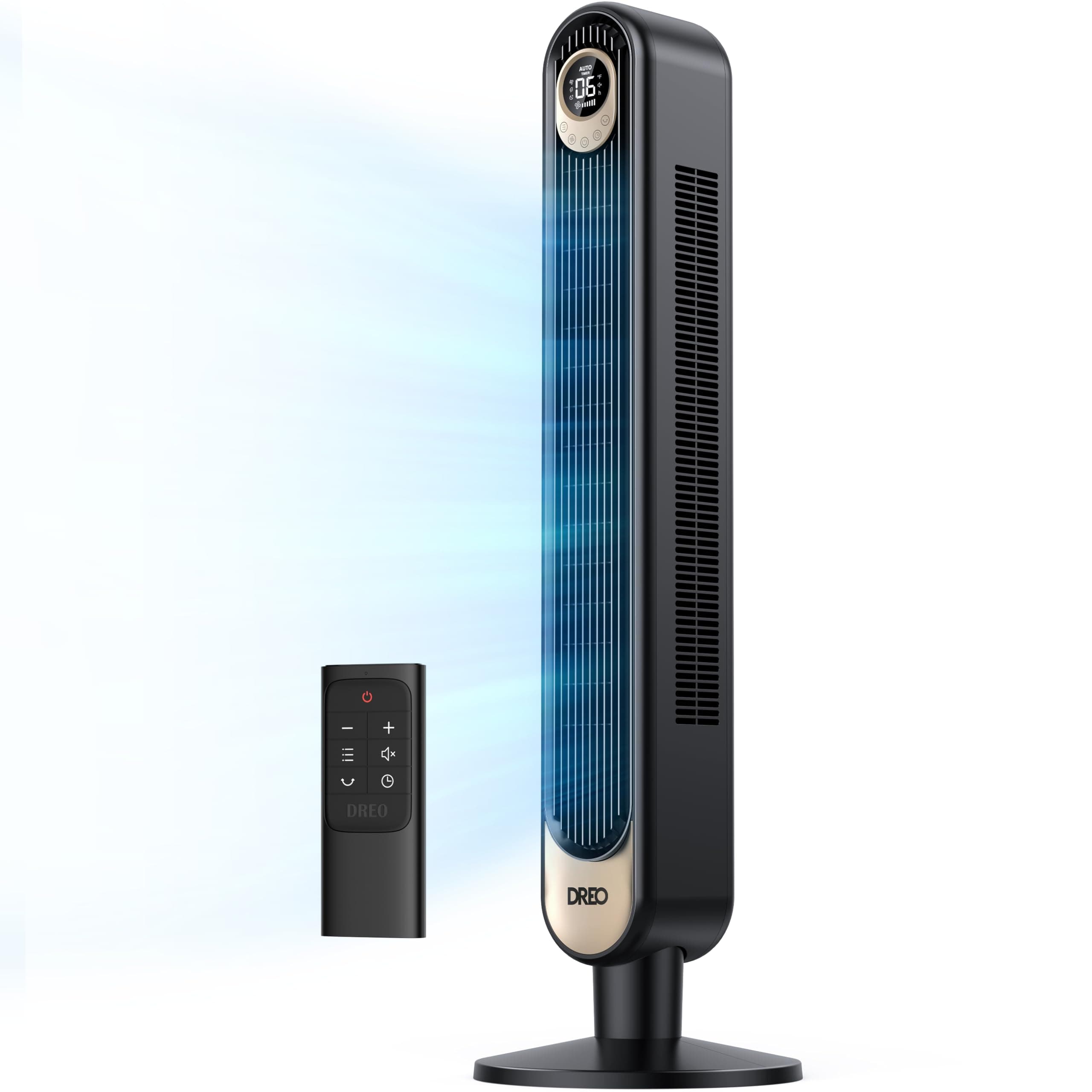 Dreo Tower Fan 42 Inch, Quiet Oscillating Bladeless Fan with Remote, 6 Speeds, 4 Modes, LED Display, 12H Timer, BlackGold Floor Standing Fan Powerful for Indoor Home Bedroom Office Room