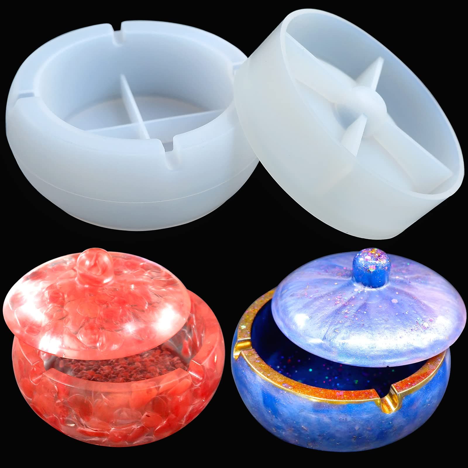 Goooxim Ashtray Resin Mold, Windproof Ashtray Mold with Lid, Round Large-Size Ashtray Silicone Mold, Resin Casting Epoxy Ashtray Mold, Suitable for DIY Resin Decoration in Homes and Offices.