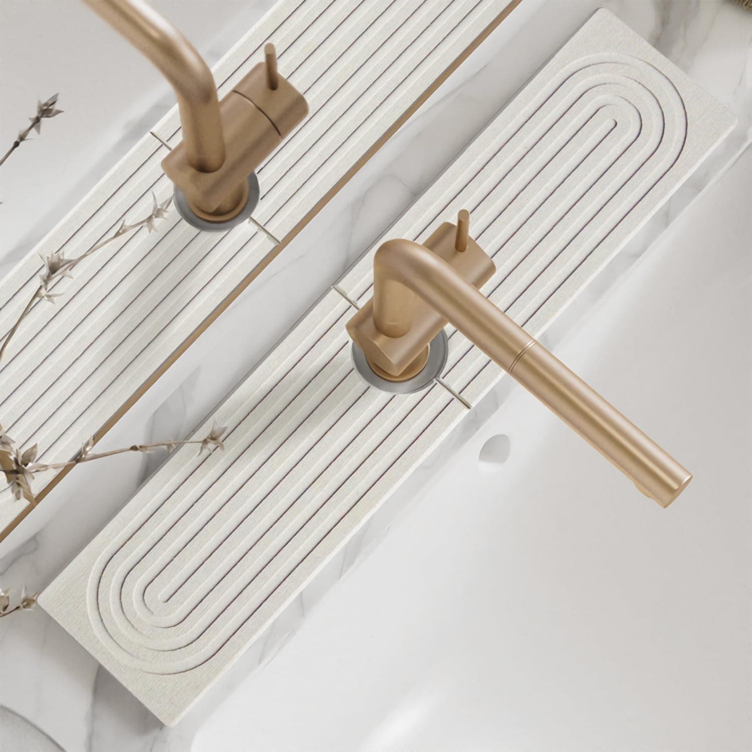 Faucet Mat for Kitchen Sink – Diatomite Stone Drying Mat & Sink Protector, Prevent Moisture – Sink Splash Guard Water-Absorbing Stone Tray for Bathroom Counter (Light Grey,23.6" x 3.9")