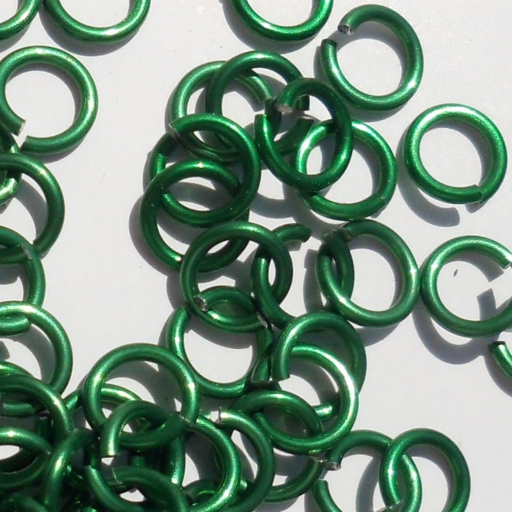 Green Anodized Aluminum Jump Rings 100 3/8 16g Saw Cut