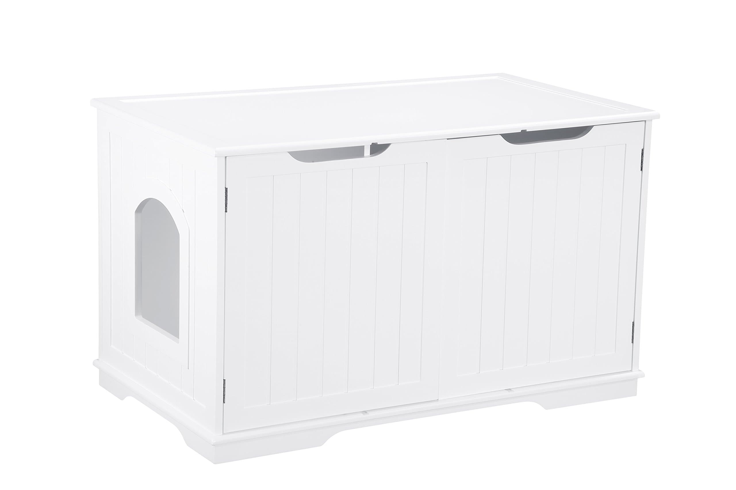 Pet Hup Hup Kitty Litter Box and Accent Table Cat Sounana Bench Comfort Washroom with Night Stand, White