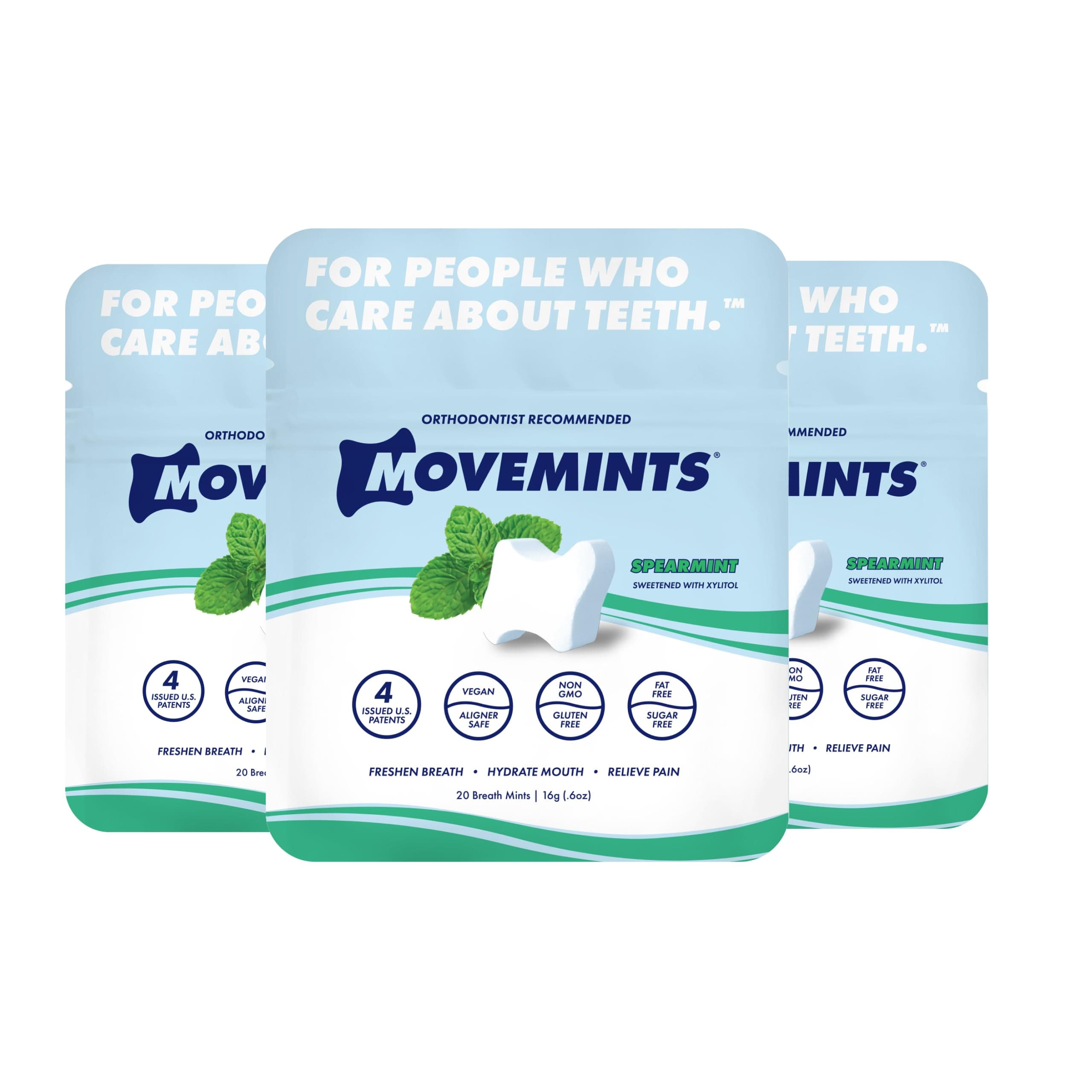 Movemints Clear Alliner Mint - Patented Alliner Sheet Mint - Edible Alternative to Alliner Chui - Spearmint Flavors - 3 Pack
