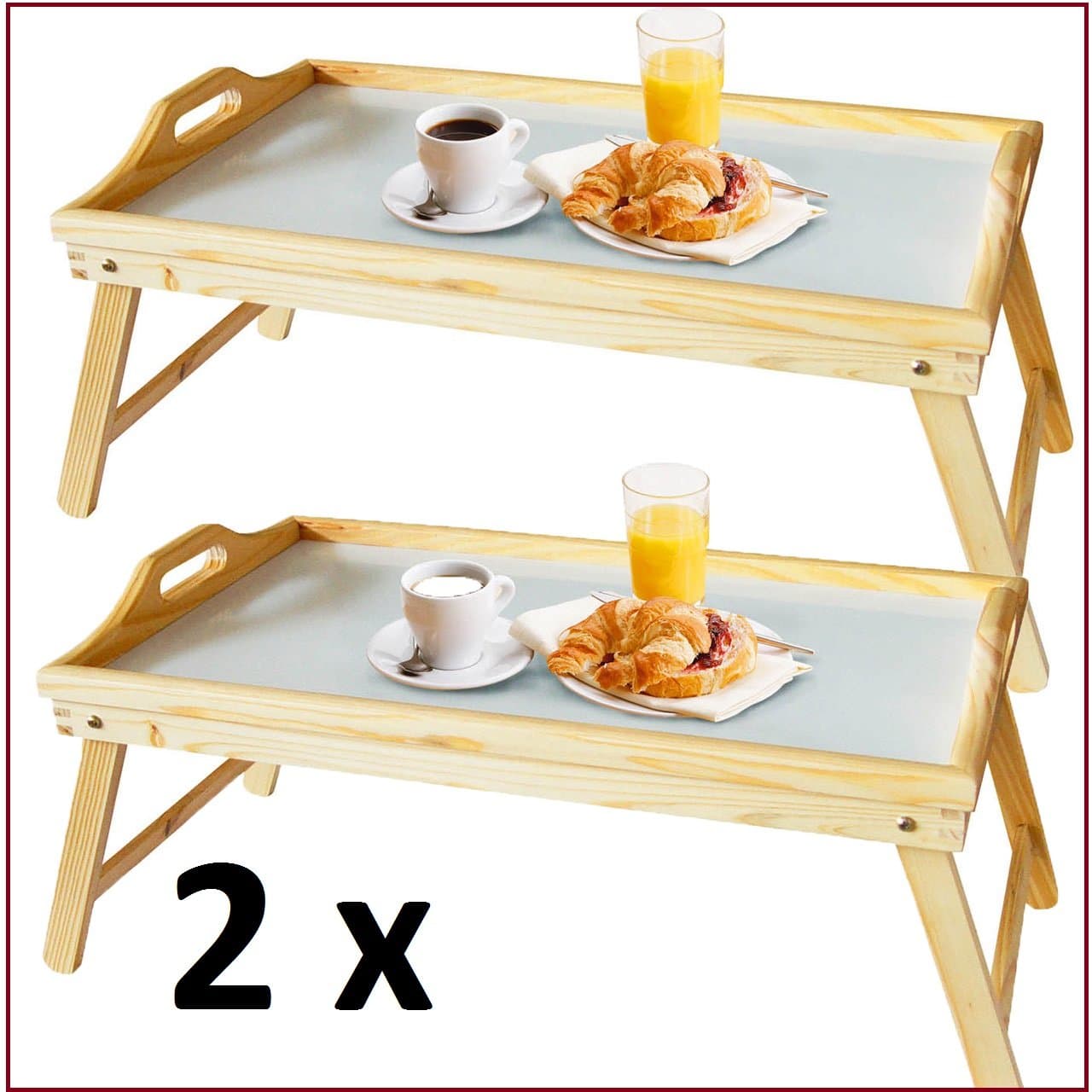 2 X WOODEN BED SIDE TABLE FOLDING WHITE TOP TRAY FINISH FOR EATING READING