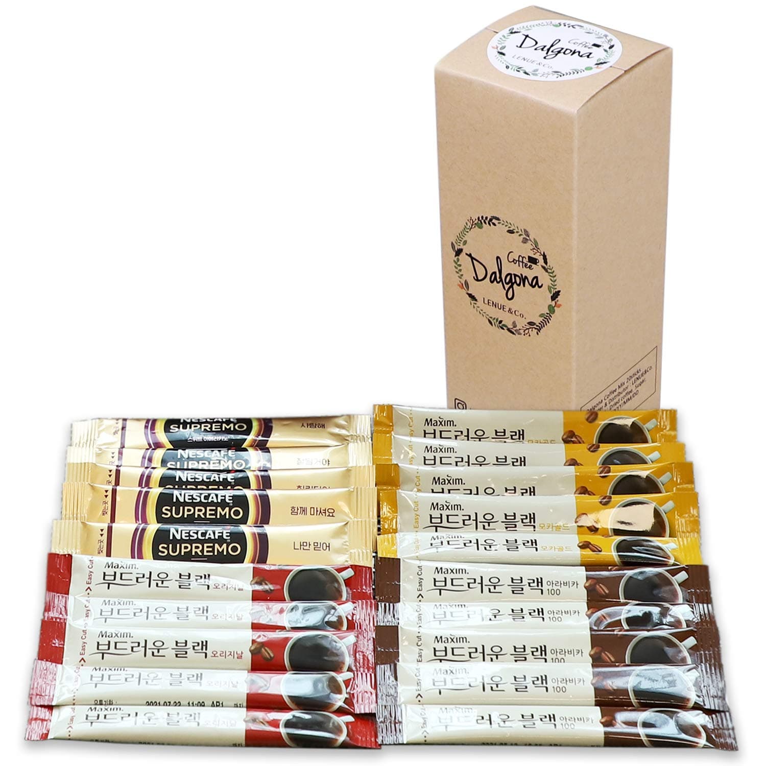 Dalgona Coffee - Korean 2 in 1 Instant Coffee Variety Sample Packets Gift Box Set - Camping Essentials, Instant Sweetened Coffee Mix Combination 20 Sticks