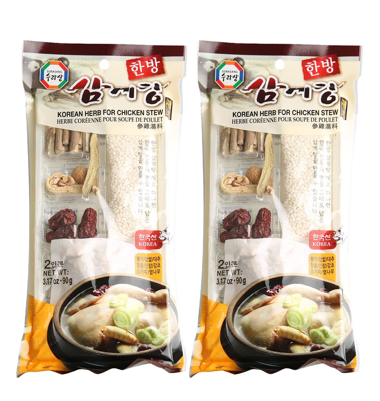 Surasang Samgyetang Korean Ginseng Chicken Soup Ingredients, Korean Soup Kit, Healthy Food Herb Mix, Made in Korea - Pack of 1