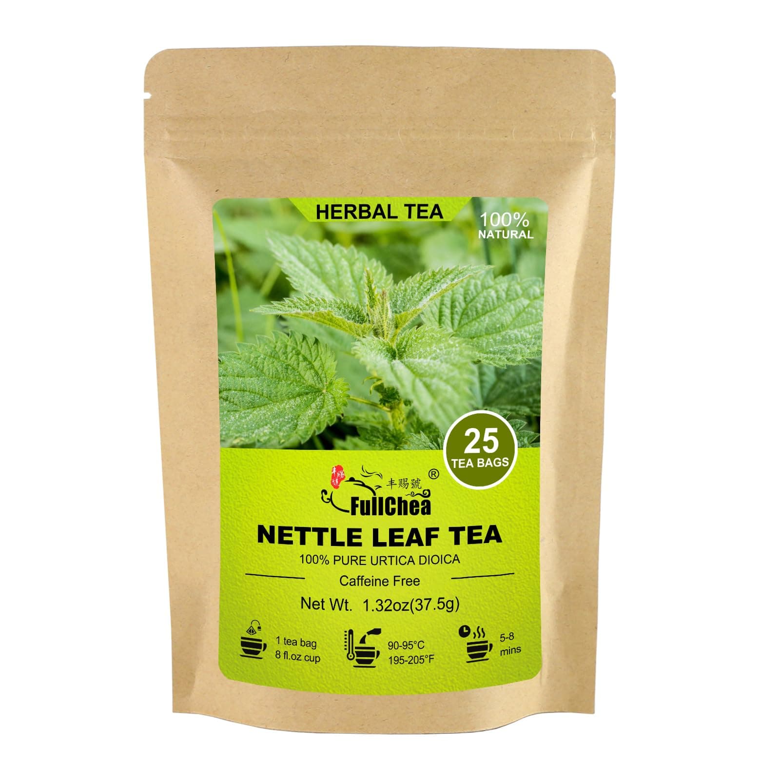 FullChea - Nettle Leaf Tea Bags, 25 Teabags, 1.5g/bag - Naturally Stinging Nettle Tea - Support Eye Health & Strengthen Bones