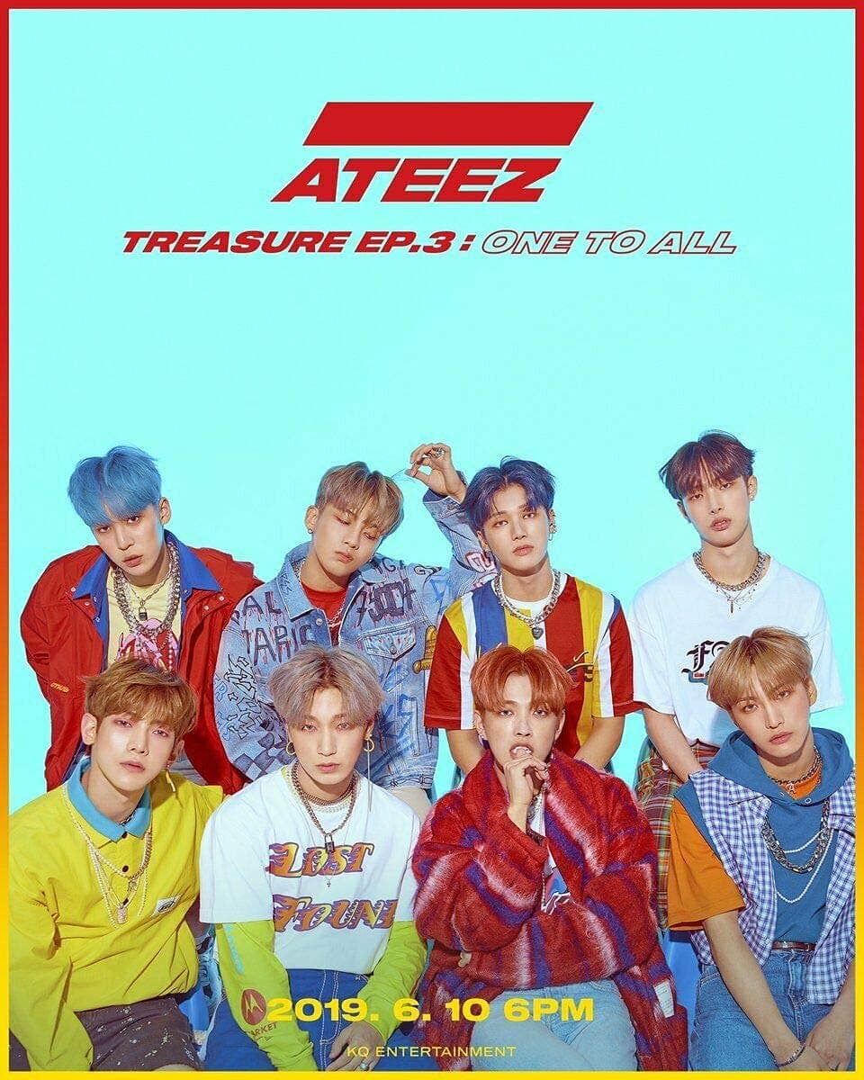 KQ ATEEZ - Treasure EP.3 : One to All [Wave ver.] CD+104p Photobook+3Photocard+8Postcard+On Pack Poster+Sticker+Double Side Extra Photocards Set