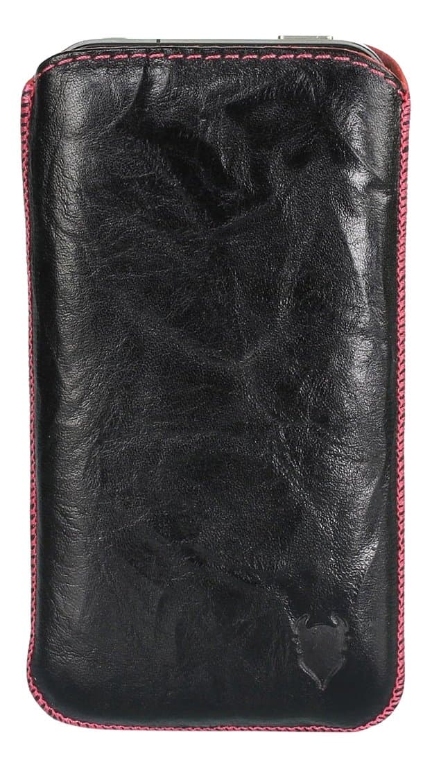 MediaDevil Apple iPhone 4/4S Leather Case (Black with Pink Stitching) - Artisanpouch Genuine European Leather Pouch Case with Pull-Tab