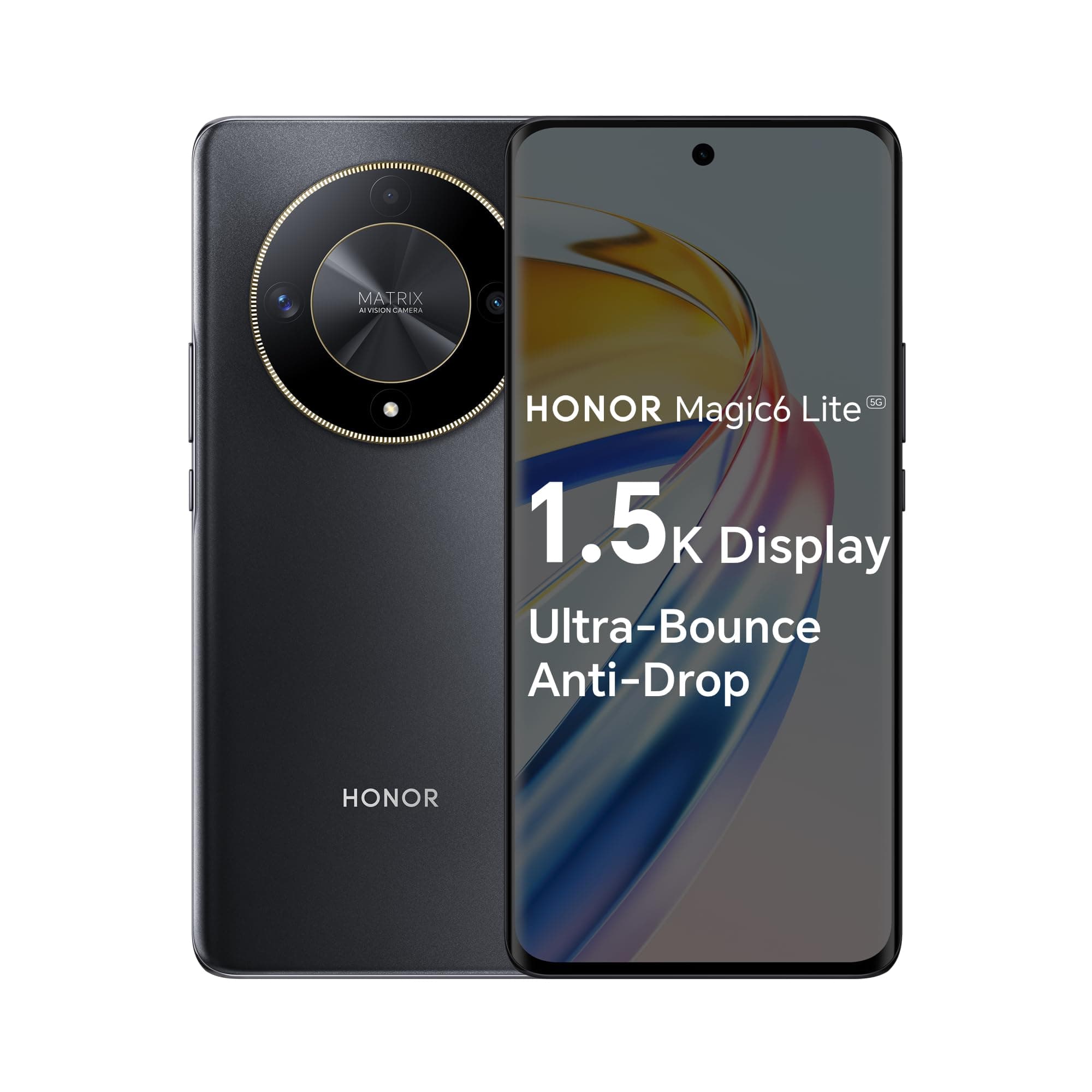 HONOR Magic6 Lite, Sim-Free Mobile Phones, 5G Smartphone, 8GB+256GB, 6,78” Anti-Drop 120Hz Display, 108MP Triple Rear Camera, 5300mAh Battery, Dual SIM, Android 13, Midnight Black