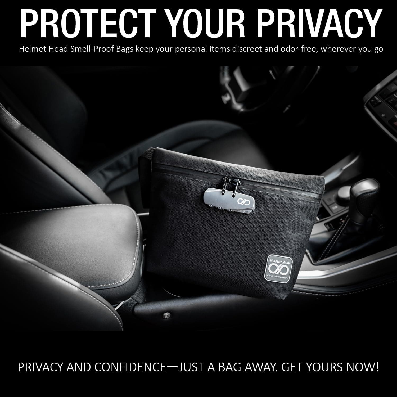 Helmet Head Smell Proof Bag with Lock, Durable Water Repellent Odor Proof Stash Bag Comes with Mylar Bags and Inside Pouches for Your Herbs and Smelly Accessories (Black)