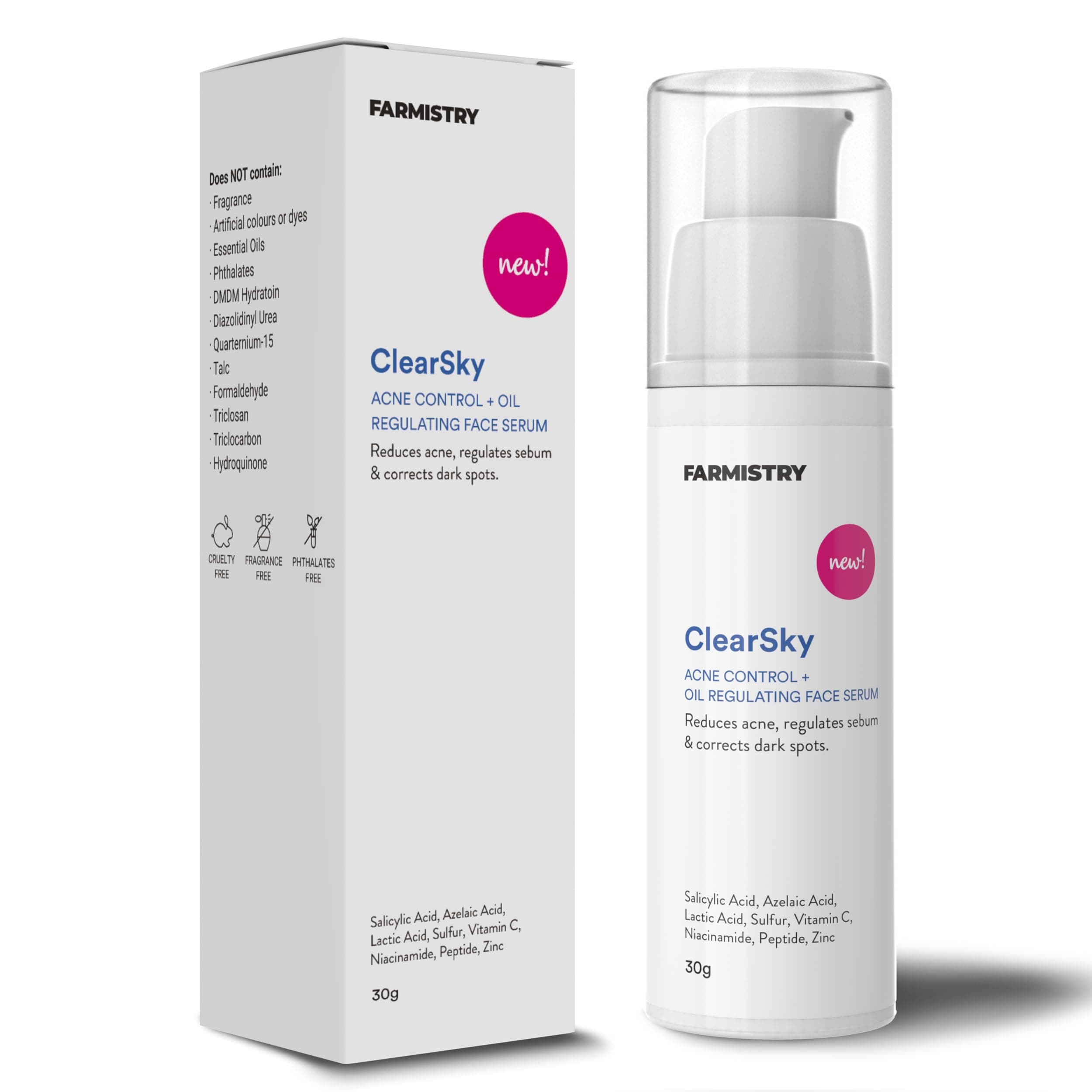 Clearsky | 2% Salicylic Acid, Azelaic Acid, Lactic Acid, Sulfur | Targets - Acne, Oily Skin, Acne Spots/Marks | 30Gm