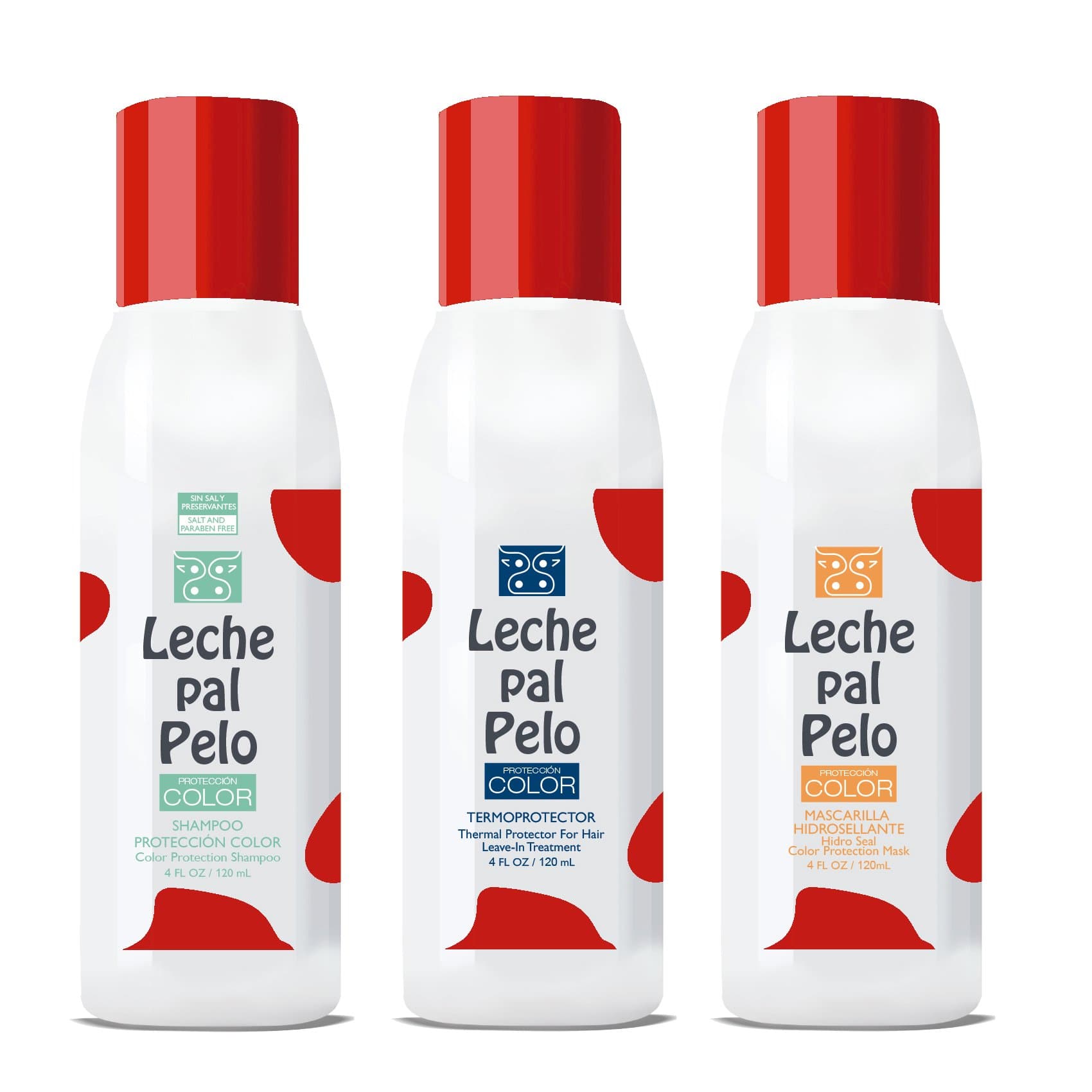 Leche Pal PeloColored Hair Kit: Deep Cleaning Shampoo, Mask Thermal Protectant with Natural Avocado Oil, Quinoa, Rice, Wheat Proteins Champu, Mascarilla, Termoprotector (Set/Kit)