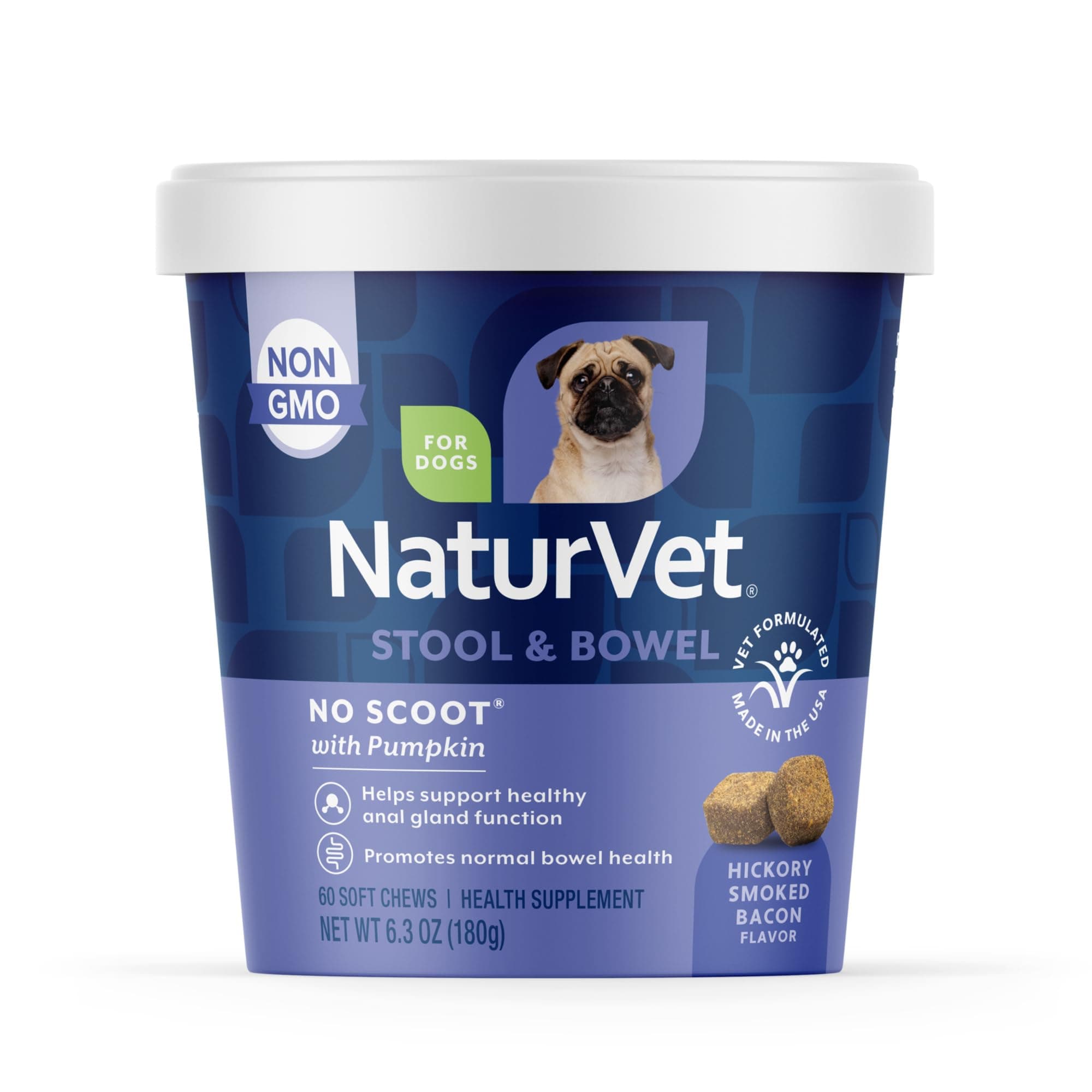 NaturVet - No Scoot for Dogs - 60 Soft Chews - Plus Pumpkin - Supports Healthy Gland & Bowel Function - Enhanced with Beet Pulp & Psyllium Husk