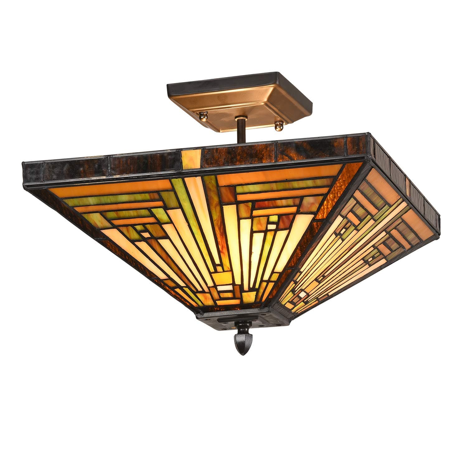Capulina Tiffany Lamp Stained Glass Ceiling Light 2-Light 14 Inches Wide Amber Brown Semi Flush Mount Tiffany Style Ceiling Lamp for Kitchen Porch Entryway Bathroom Hallway Home Office