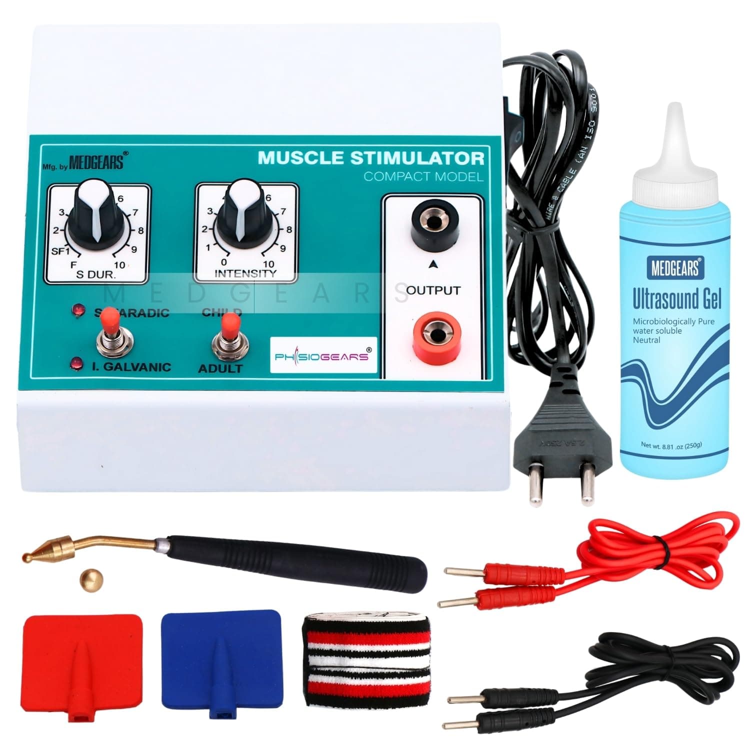 Physiogears Muscle Stimulator Machine for Physiotherapy 2 Channel Mini MS 2 Channel Electric Muscle Stimulator Muscle Massager for Pain Relief Device with One Year Warranty