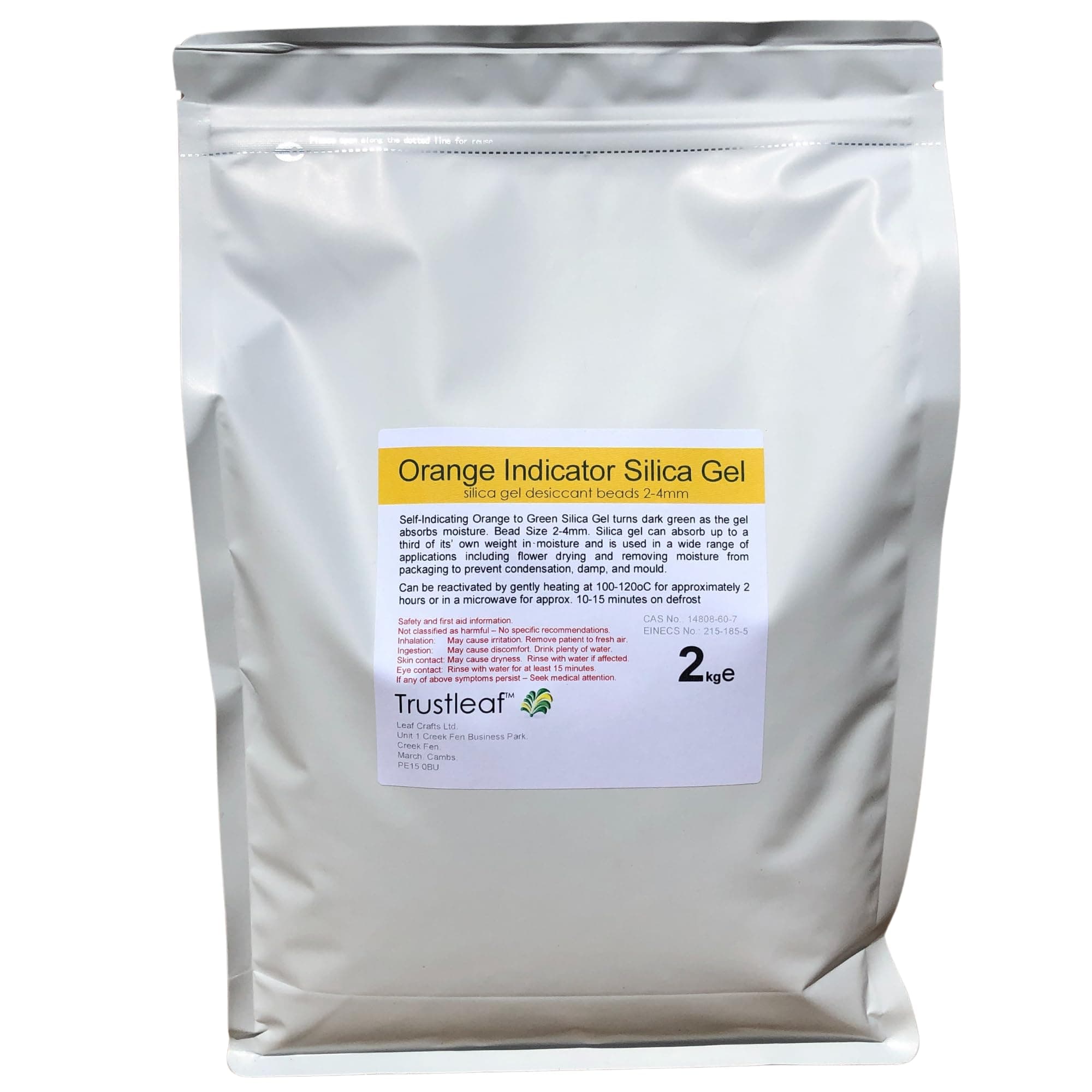 Trustleaf Orange Indicator Silica Gel Desiccant 2-4mm Beads (2kg Bag og)