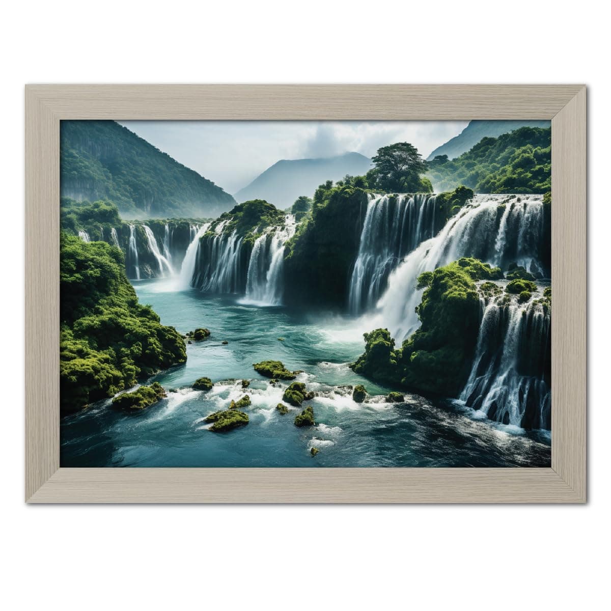 TenorArts Waterfall Photo Frame Vastu Positivity Lucky Art Framed Aesthetic Wall Painting with White Wooden Texture for Living rooms Office Bedroom - Wall Paintings/Hangings (12inches x 9inches)