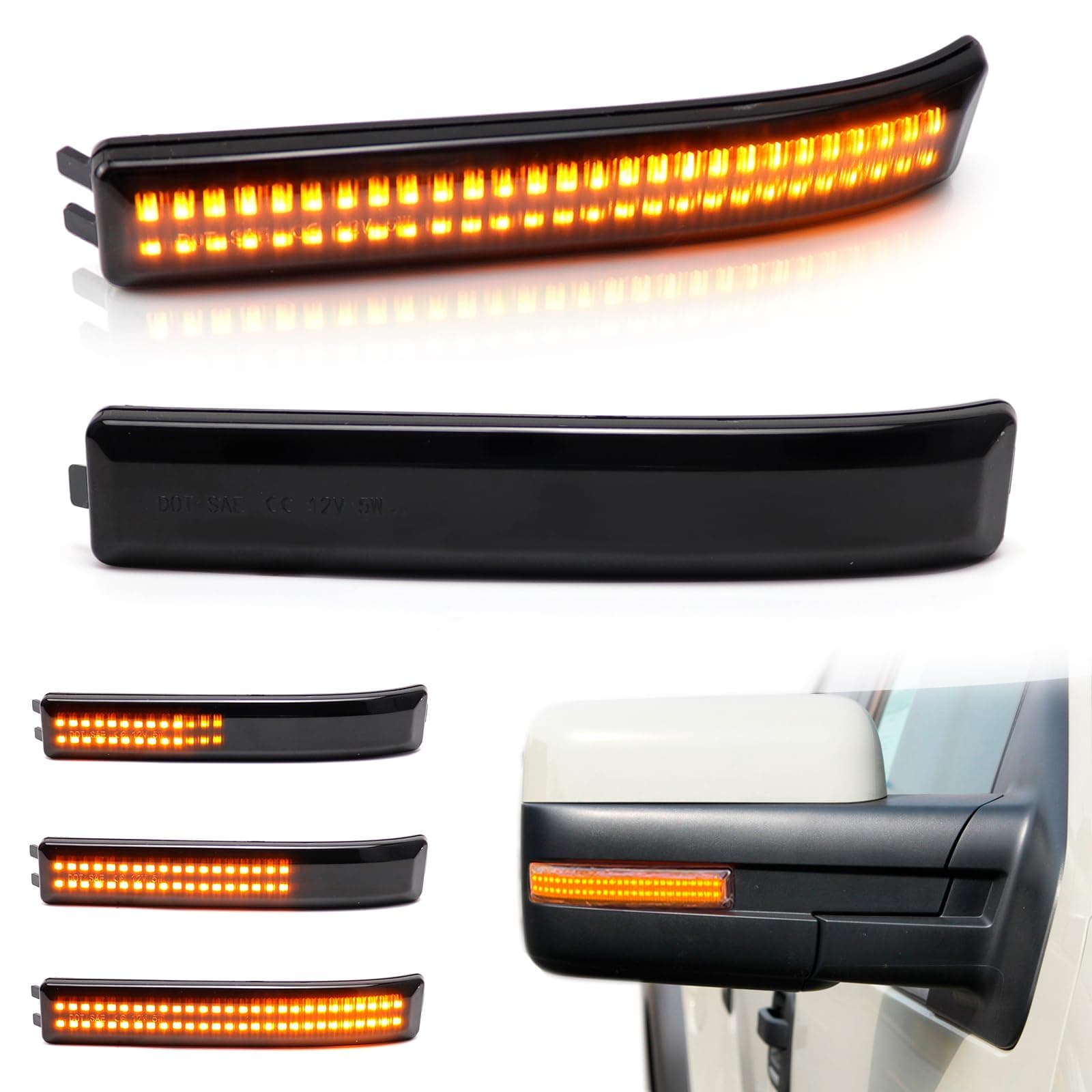 Sequential Side Mirror Reflector LED Turn Signal Lights for Ford F150 Raptor SVT 2009 2010 2011 2012 2013 2014, Smoked Lens Dynamic Amber Mirror Indicator