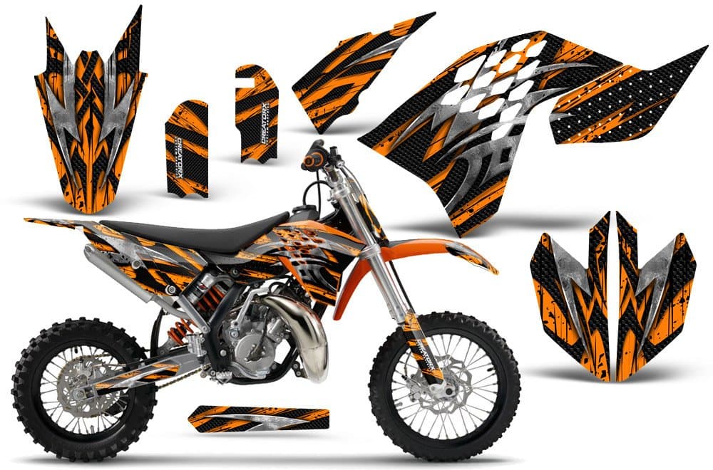 CreatorX Graphics Kit Decals Stickers for Graphics for KTM SX65 SX 65 2009-2014 Graphics Bolt Thrower Orange Incl. Number Plate Graphics