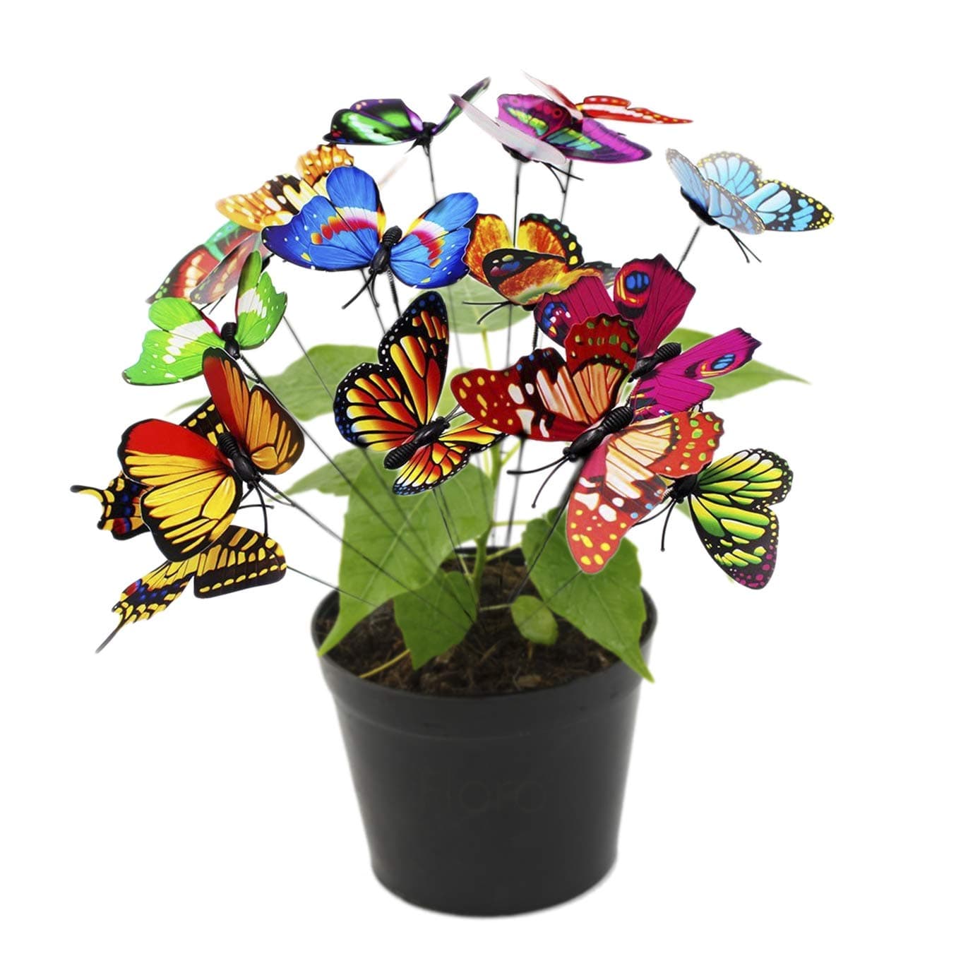 FLORO Butterfly Stakes, 10x2.75 Inches, Multicolored 3D Wings That Push Open or Close, Waterproof Butterflies for Flower Bed, Long Bendable Stick to Decorate Flower Pots or Patio, 30 Pack