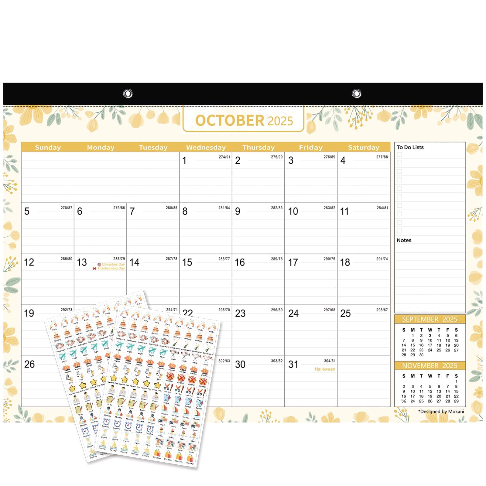 Desk Calendar 2025-2026 Mokani Large Monthly Wall Calendar (July 2025 - Dec 2026) 17" x 12" with Plastic Cover School Year Desk Pad Calendar with Sticker