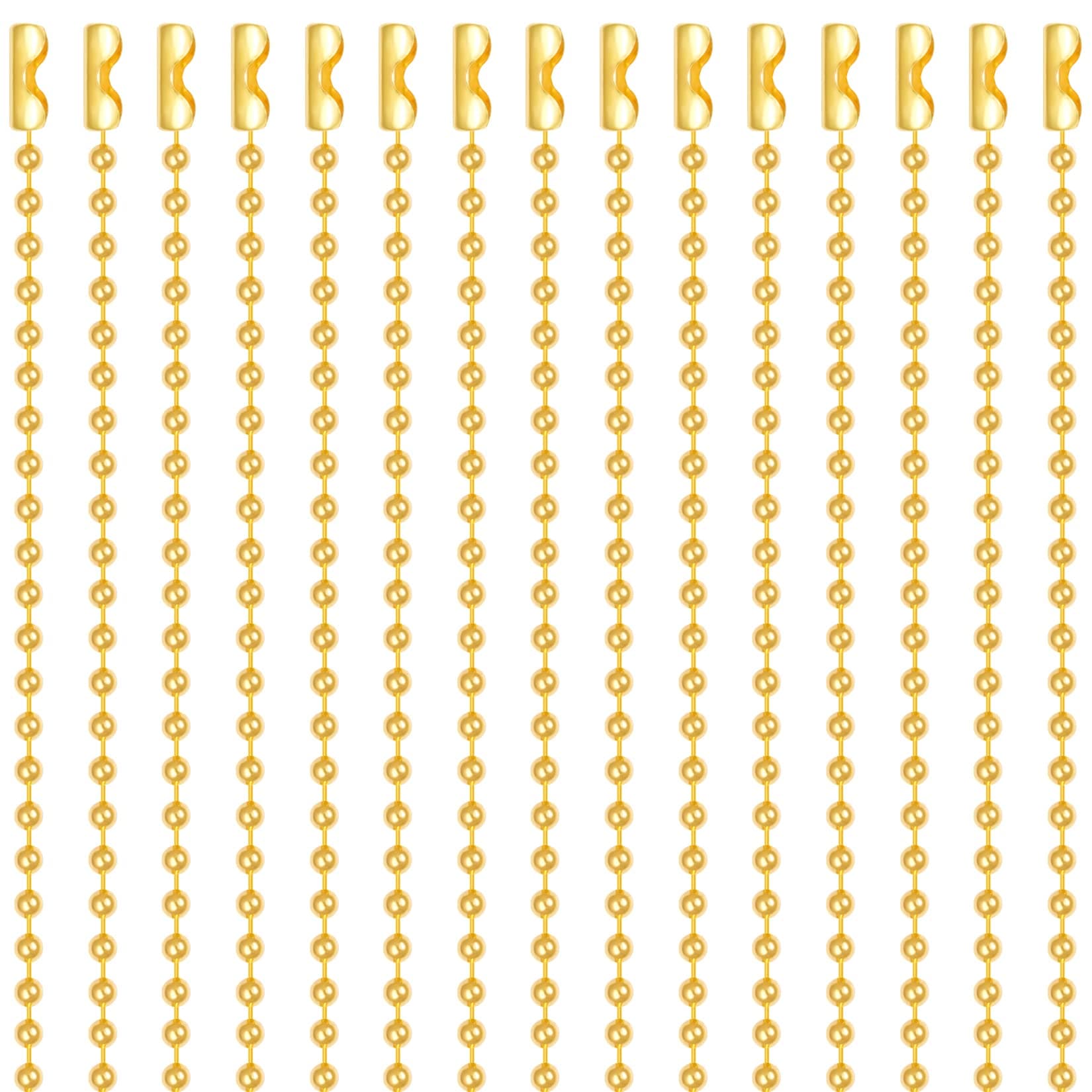 30pcs Ball Bead Chain, 24 inches Gold Plated Metal Ball Necklace 2.4mm Bead Adjustable Pull Chain Extension with Matching Connector Jewelry Findings