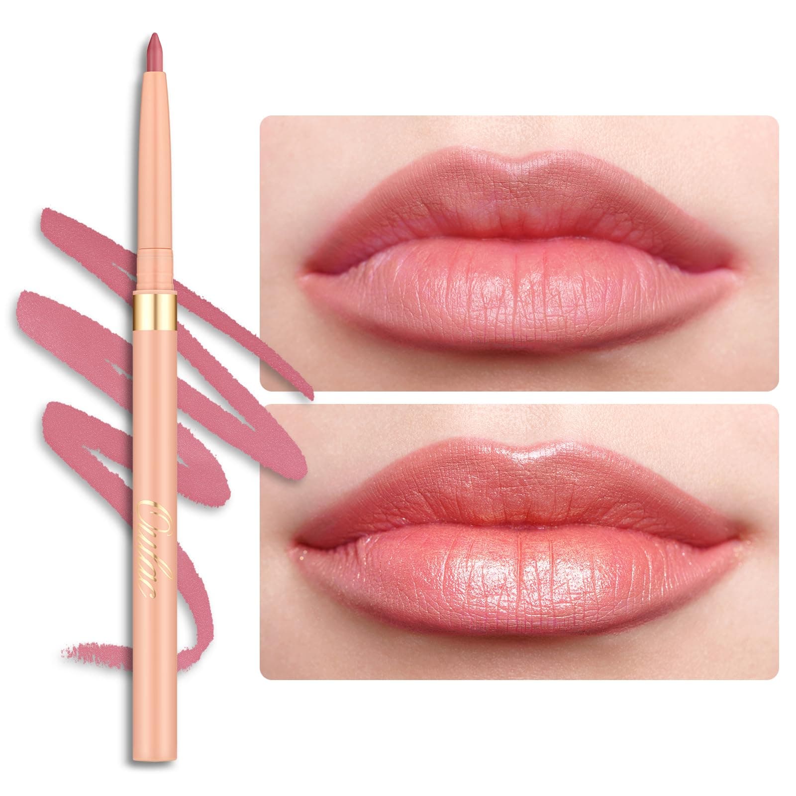 Matte Pink Lipliner Pencil Waterproof - Smooth and Smudge-proof Lasts 24H+, Highly Pigmented, Retractable Lip Makeup for Precision Application, Vegan, LL01 Dusty Rose