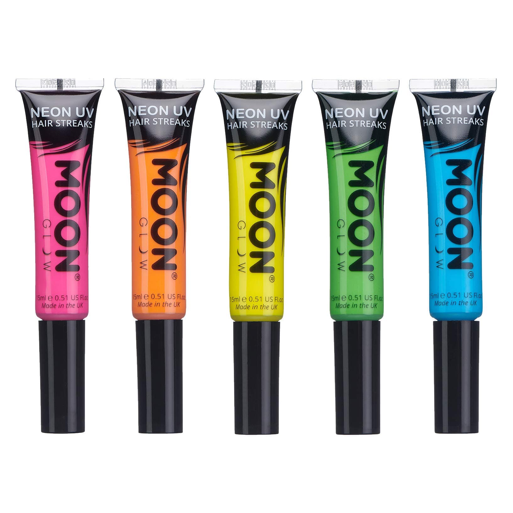 Moon Glow - Blacklight Neon Hair Color Streaks 15MLSet of 5 coloUrs– Glows brightly under Blacklights / UV Lighting!