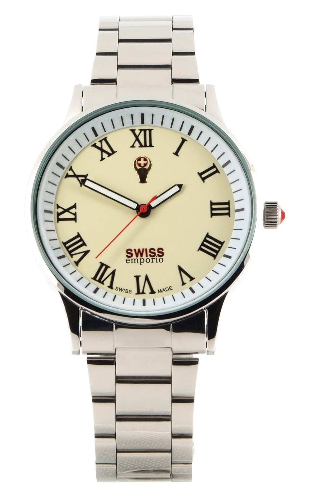 Men's Quartz Swiss Made Watch with Beige Dial Analogue Display and Silver Stainless Steel Bracelet SE01CRSL50