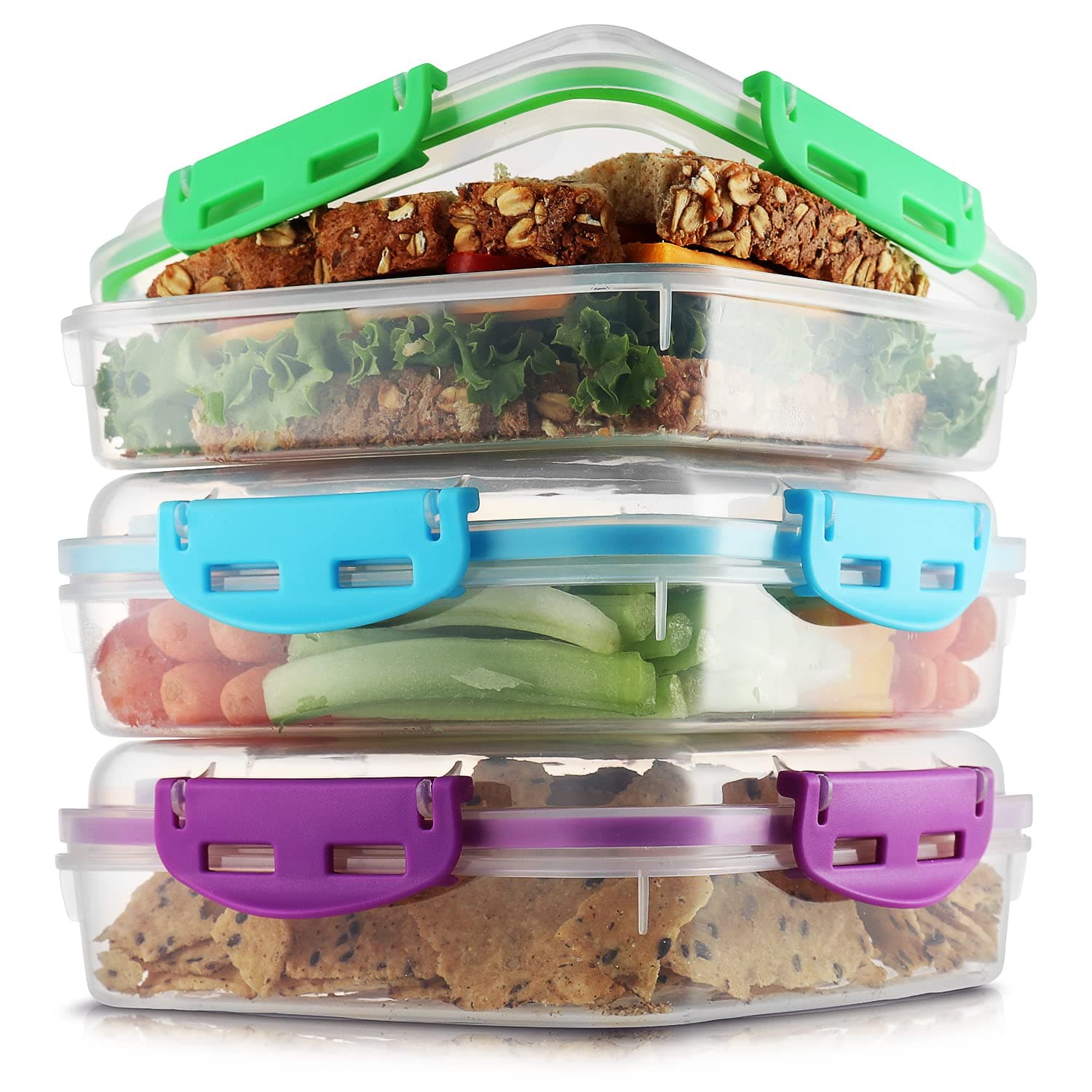 Tafura Sandwich Containers (3 Pack) Sandwich Box | Lunch Containers | Snack Containers | Sandwich Containers for Lunch Boxes | Reusable Sandwich Container, BPA Free