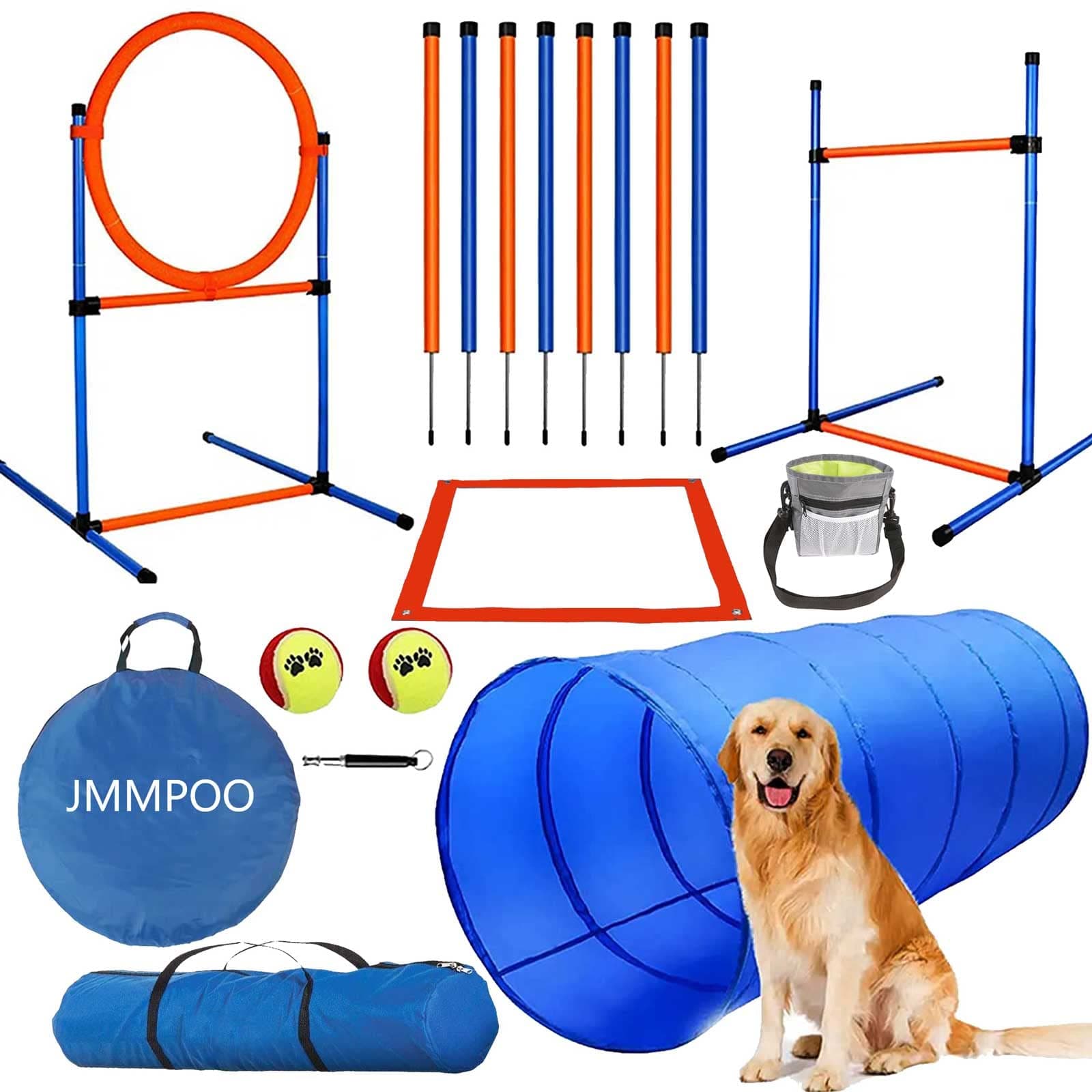 Agility Set Dogs, 65-Piece Agility Equipment for Dog Training Games with Dog Tunnel, Hurdles, 8 Slalom Poles, Jump Ring, 2 Tennis Ball Toys, Break Box, Treat Bag, Carry Bag
