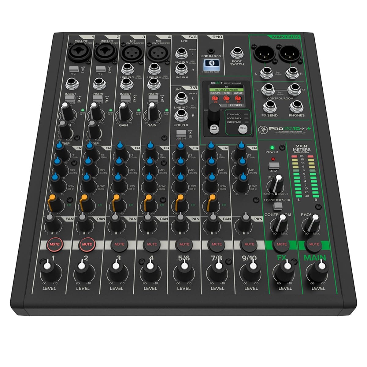 Mackie ProFX10v3+ 10-Channel Professional Analog Mixer with USB, Onyx Mic Preamps, GigFX Effects Engine, and Bluetooth