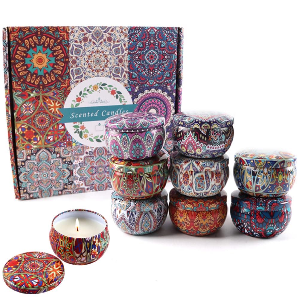 Scented Candles Gift Set, 9pcs Travel Tin Candle Portable Relaxing Aromatherapy Candle Smokeless with Natural Soy Wax Various Fragrances Jar Candles for Bath Yoga Festival Gifts [Amazon Exclusive]