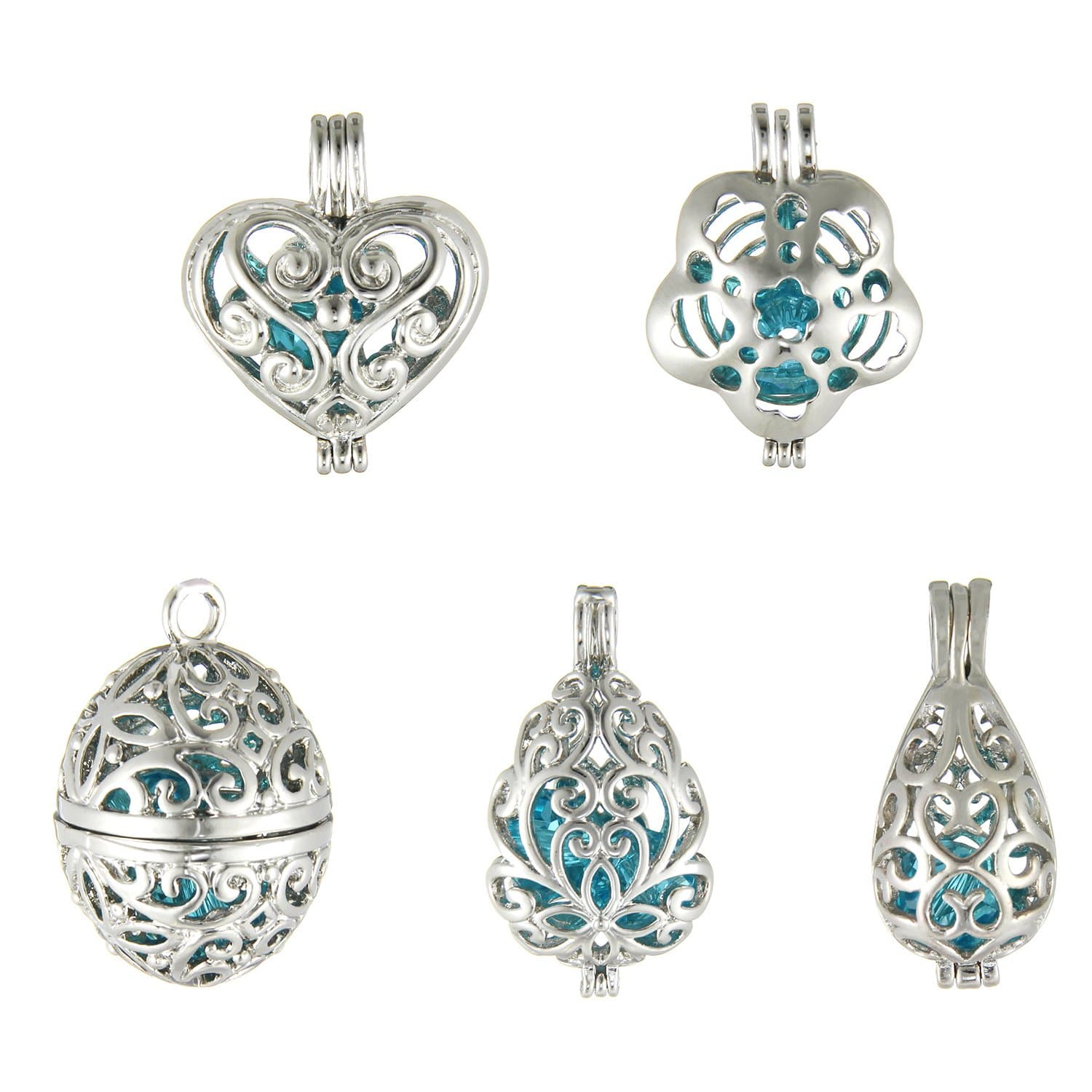 10 Pcs Enamel Christmas Pearl Bead Cage Pendant - Aromatherapy Essential Oil Diffuser Charms for Choker Necklace Bracelet Earrings Jewelry Making