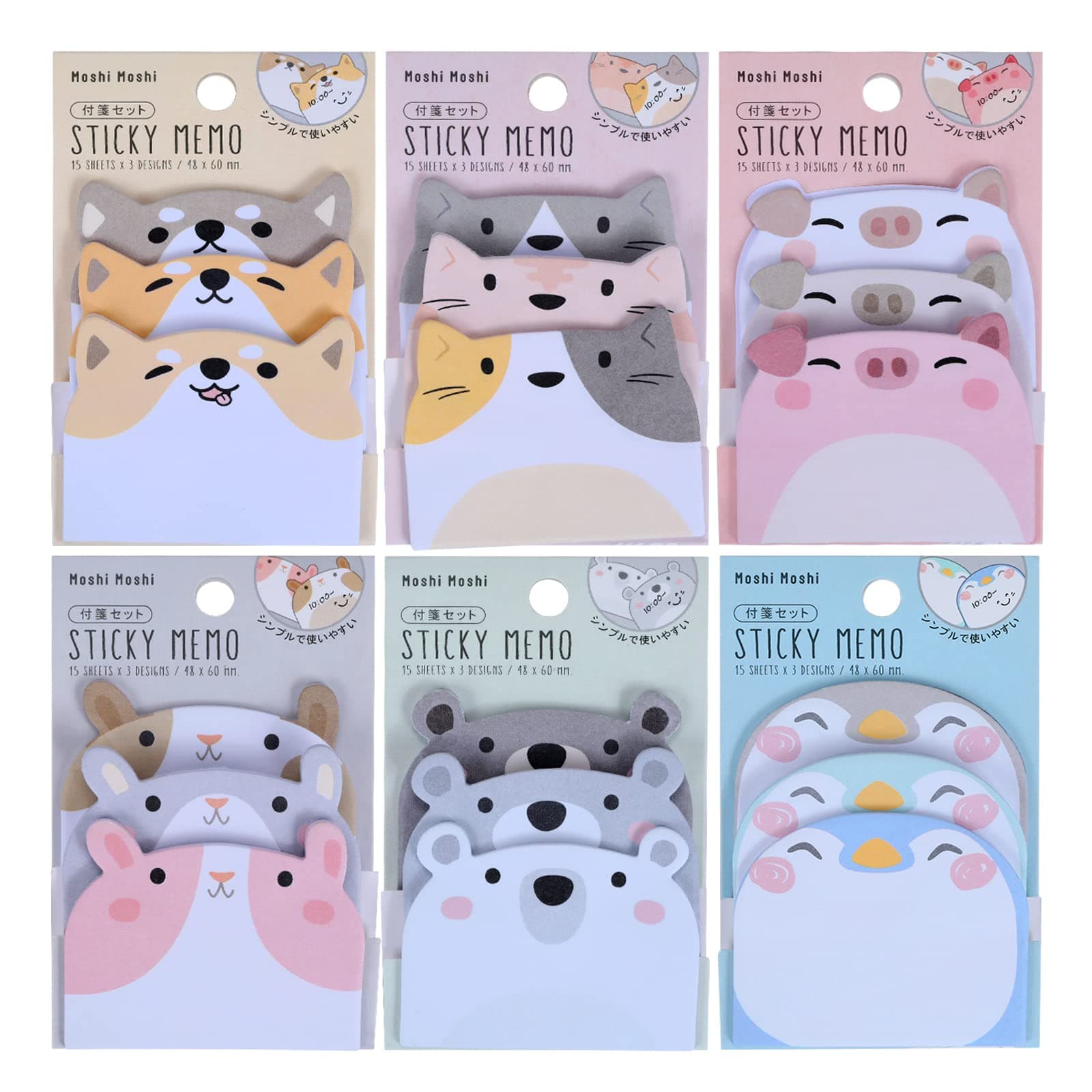 Cute Sticky Notes, 6 Pack Cartoon Sticky Notes Animals Shape Markers Flags Self-Stick Memo Pads Students Home Office Roommates Gifts Tab Supplies 270 Sheets