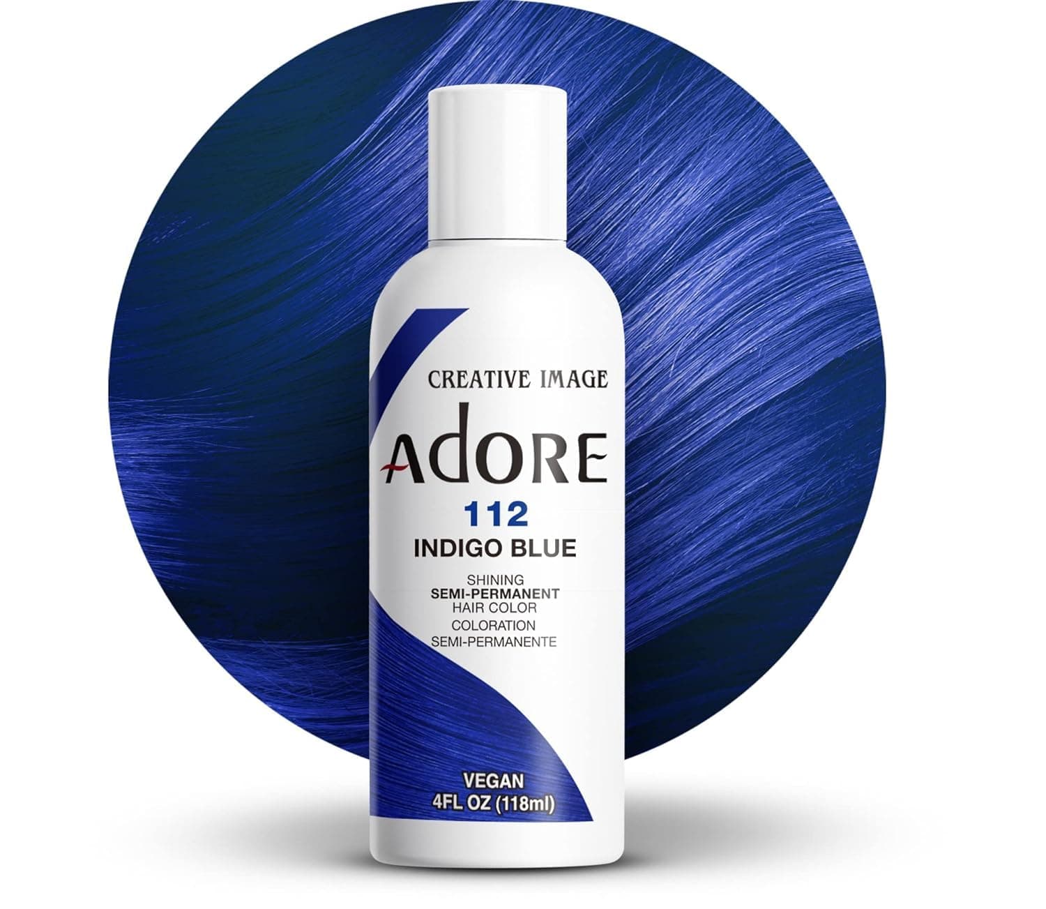 Adore Semi Permanent Hair Color (112 Indigo Blue) | Vegan & Cruelty-Free Blue Hair Dye | No Ammonia, No Peroxide, No Alcohol | 4 Fl Oz (Pack of 1)