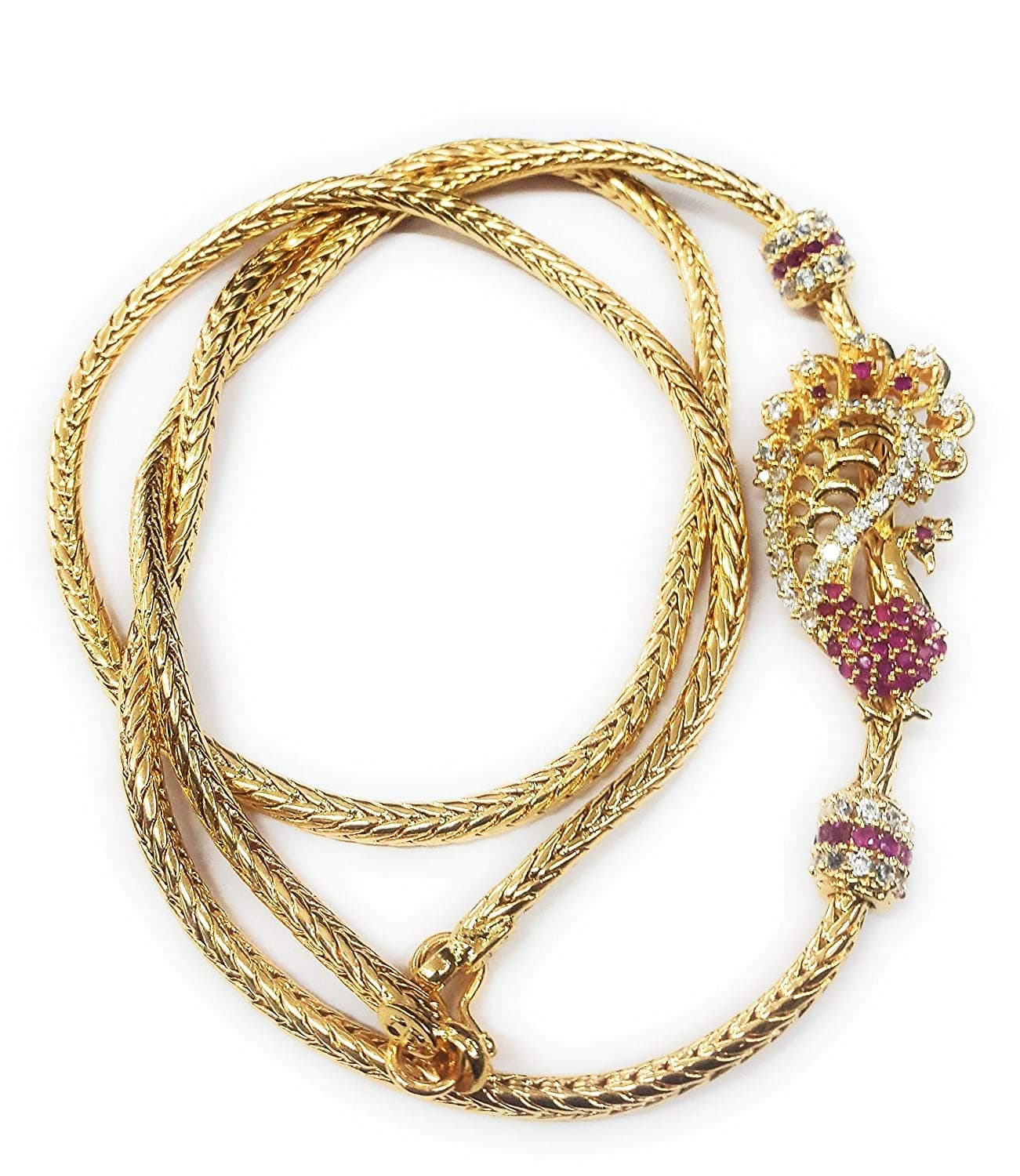 AFJ GOLD Copper Gold Plated and Ruby Chain for Women & Girls (Yellow)