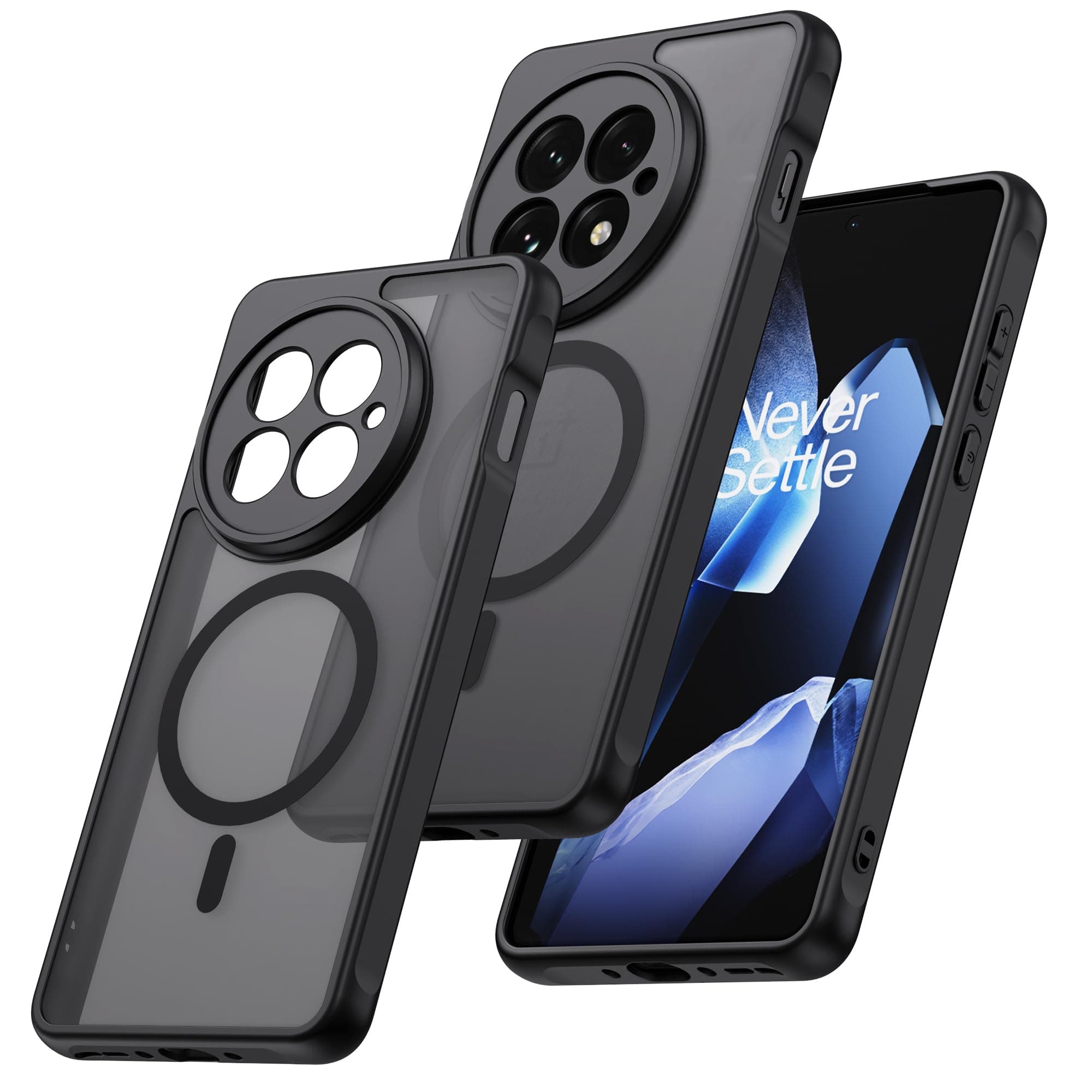Magnetic for OnePlus 13 Case [Compatible with MagSafe] Translucent Matte Shockproof Phone Case with Camera Cover, One Plus 13 Slim Thin Yet Military Grade Drop Proof Silicone Bumper Case, Black