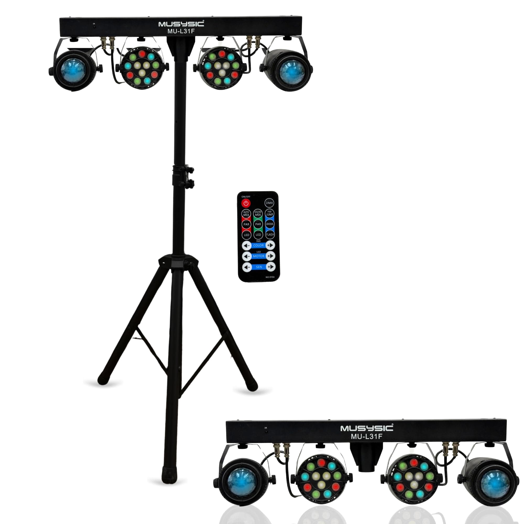 MUSYSIC Professional DJ Lights with Stand 30W RGB- 7‑Channel DMX512- LED Light Show Kit with DMX GigBar, Stage Lights for Parties, DJ Light Bar Package with Remote - Complete DJ Lighting System